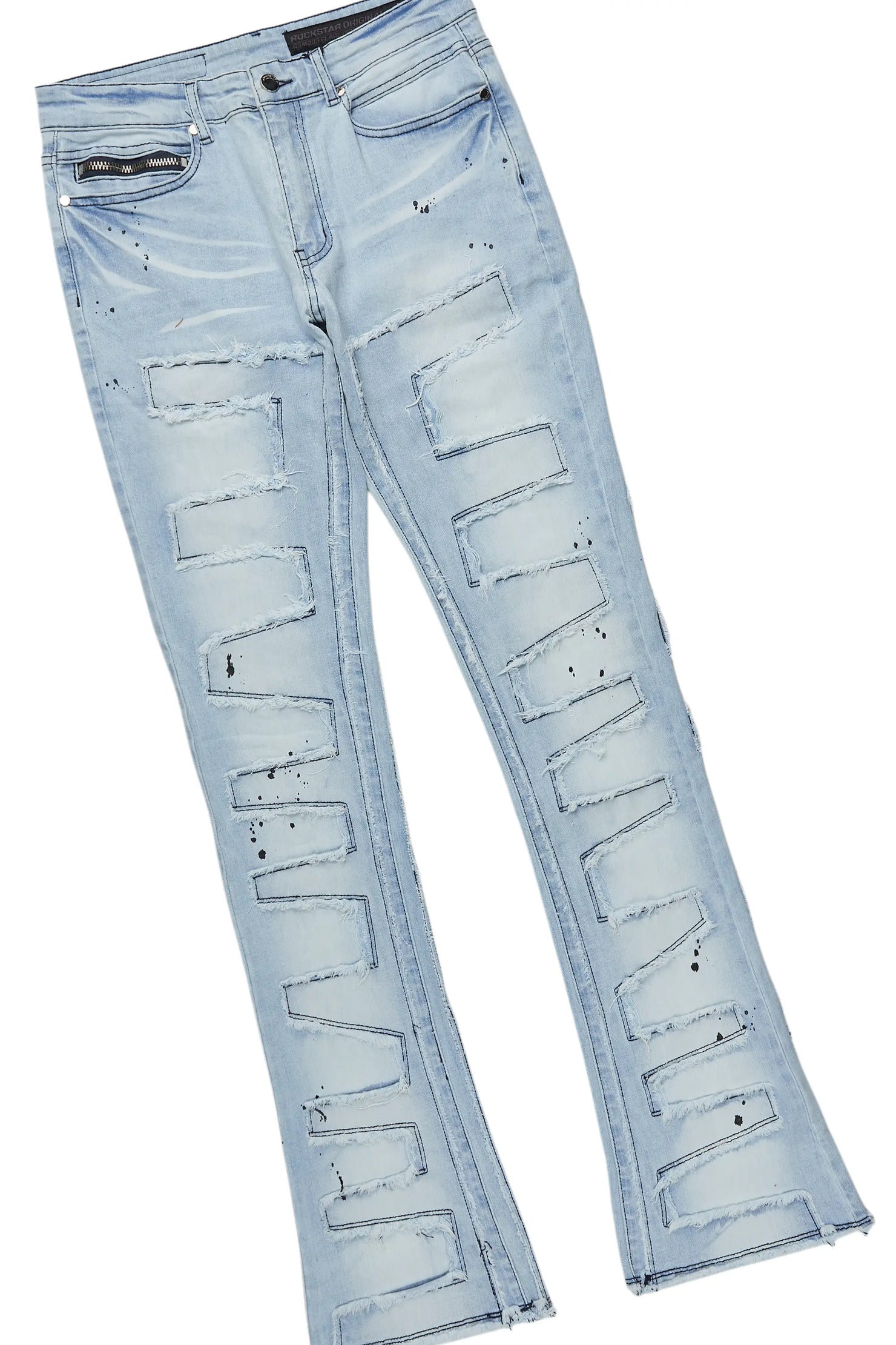 All Seeing Eyes White/Blue Long Sleeve T-Shirt/Stacked Flare Jean Set