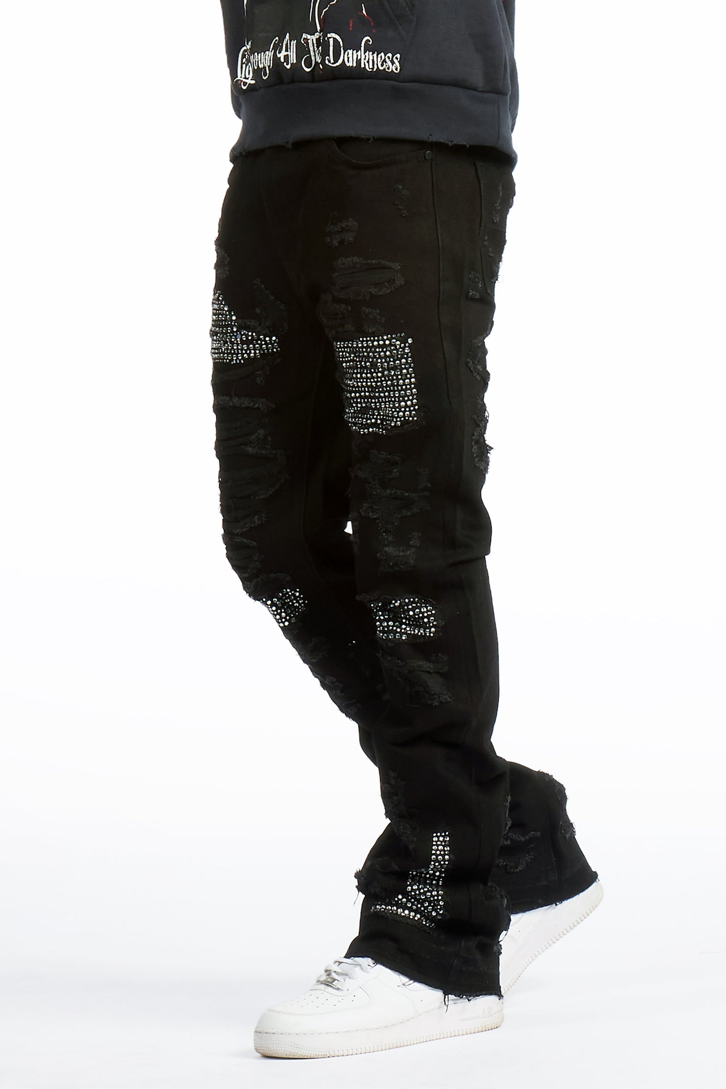 Mathey Black Rhinestone Stacked Fit Jean