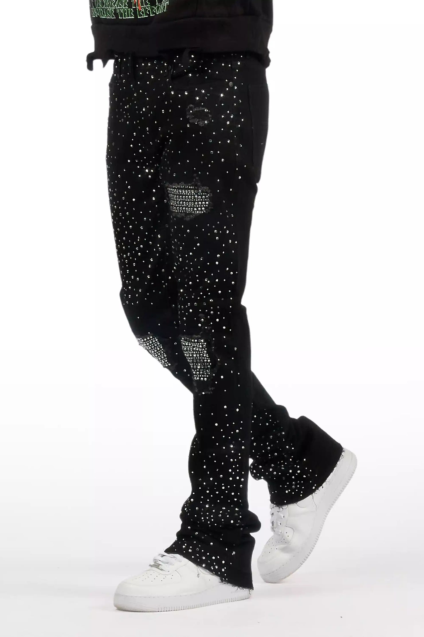 Prism Black/Clear Rhinestone Stacked Flare Jean