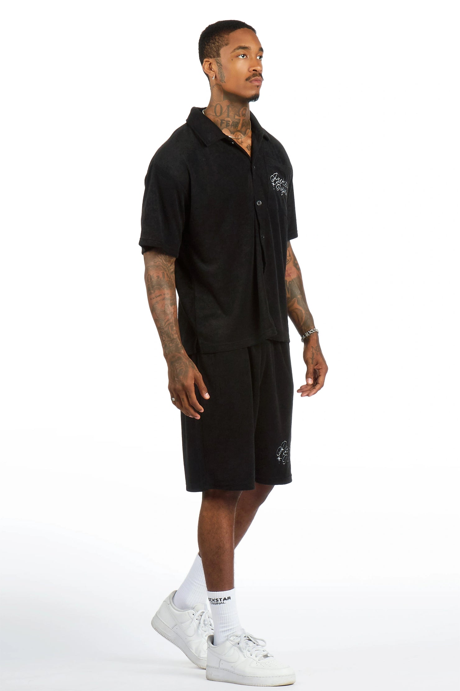 Hirsh Black Button Down Shirt/Short Set