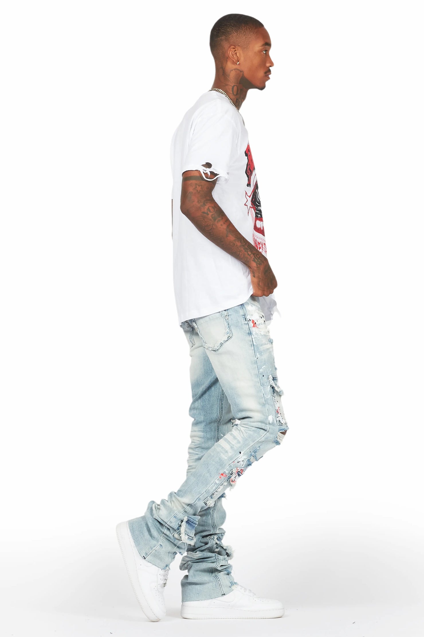 Bloke White/Blue T-Shirt/Super Stacked Flare Jean Bundle