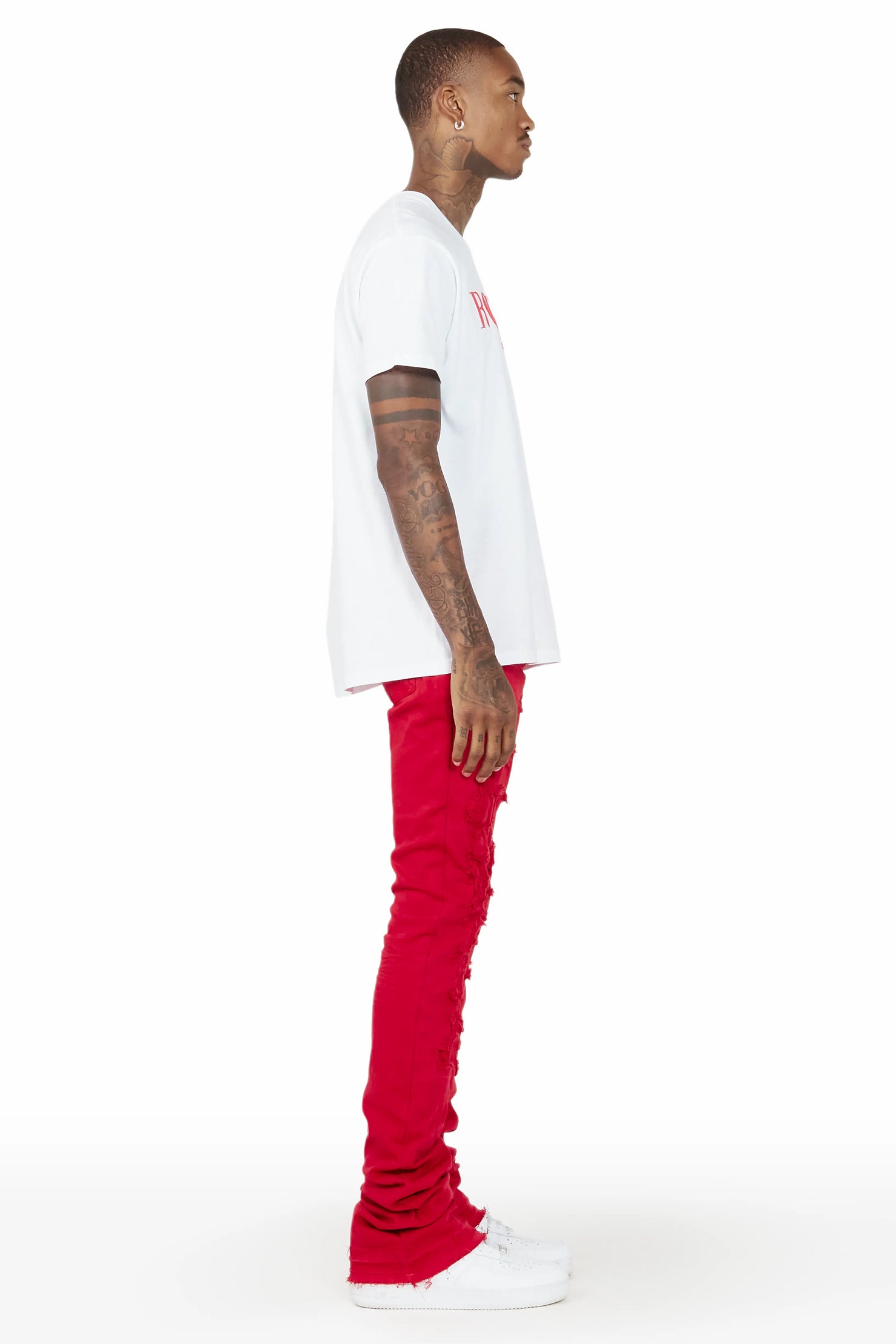 Badal Red Super Stacked Flare Jean