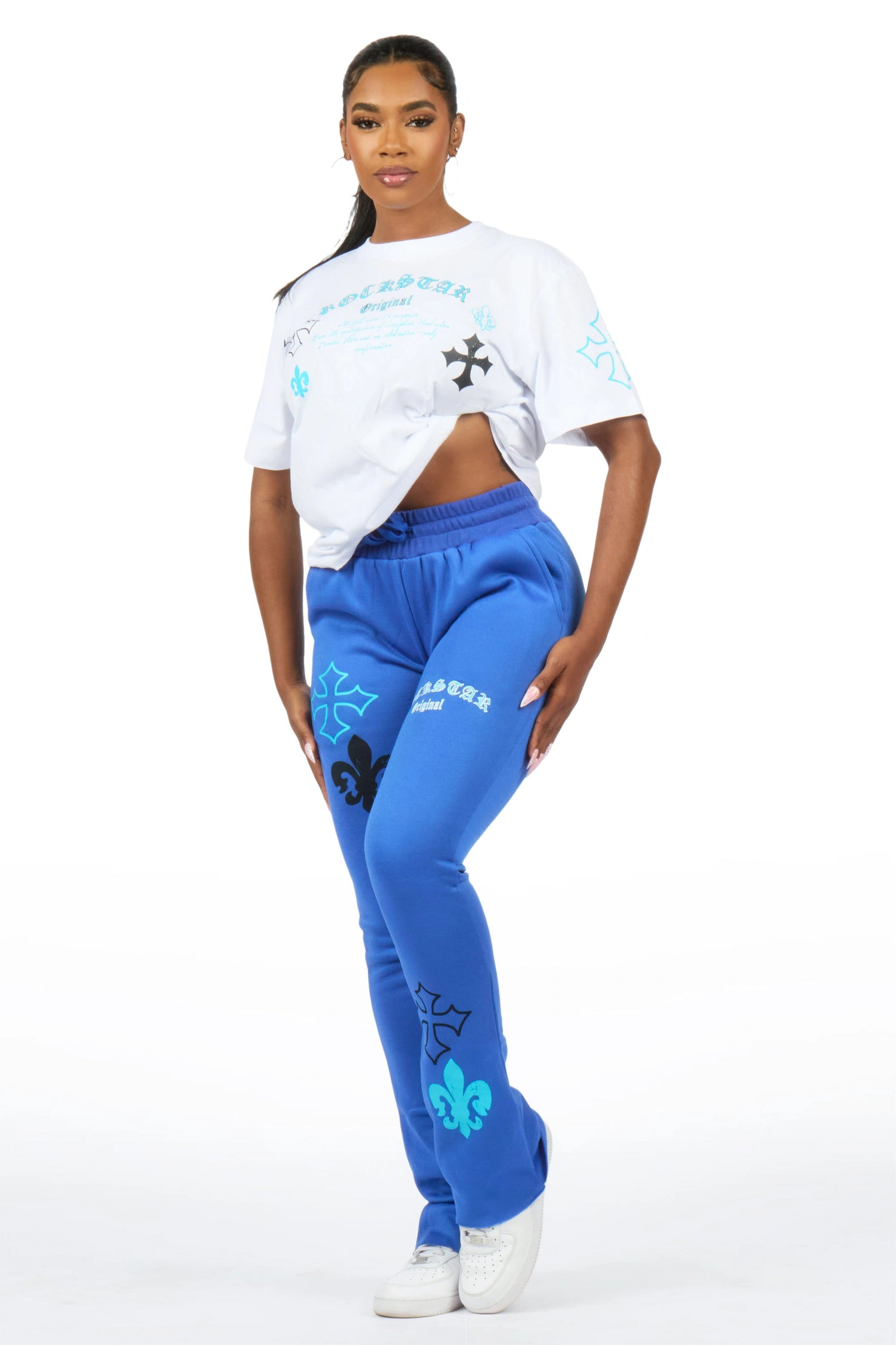 Deshunique White/Royal Blue T-Shirt Stacked Track Set