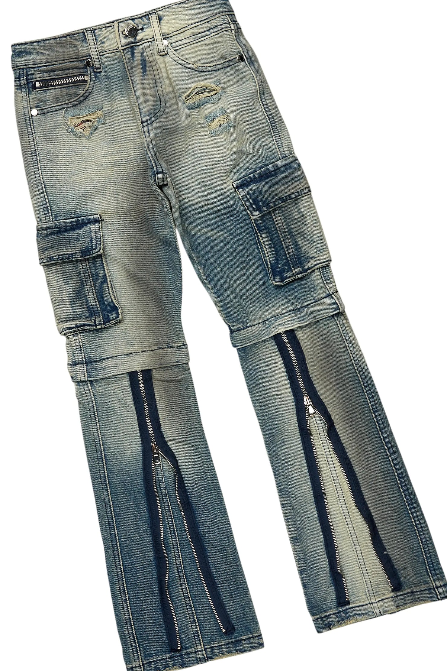 Boys Beno Beige/Blue Hoodie/Baggy Fit Jean Set