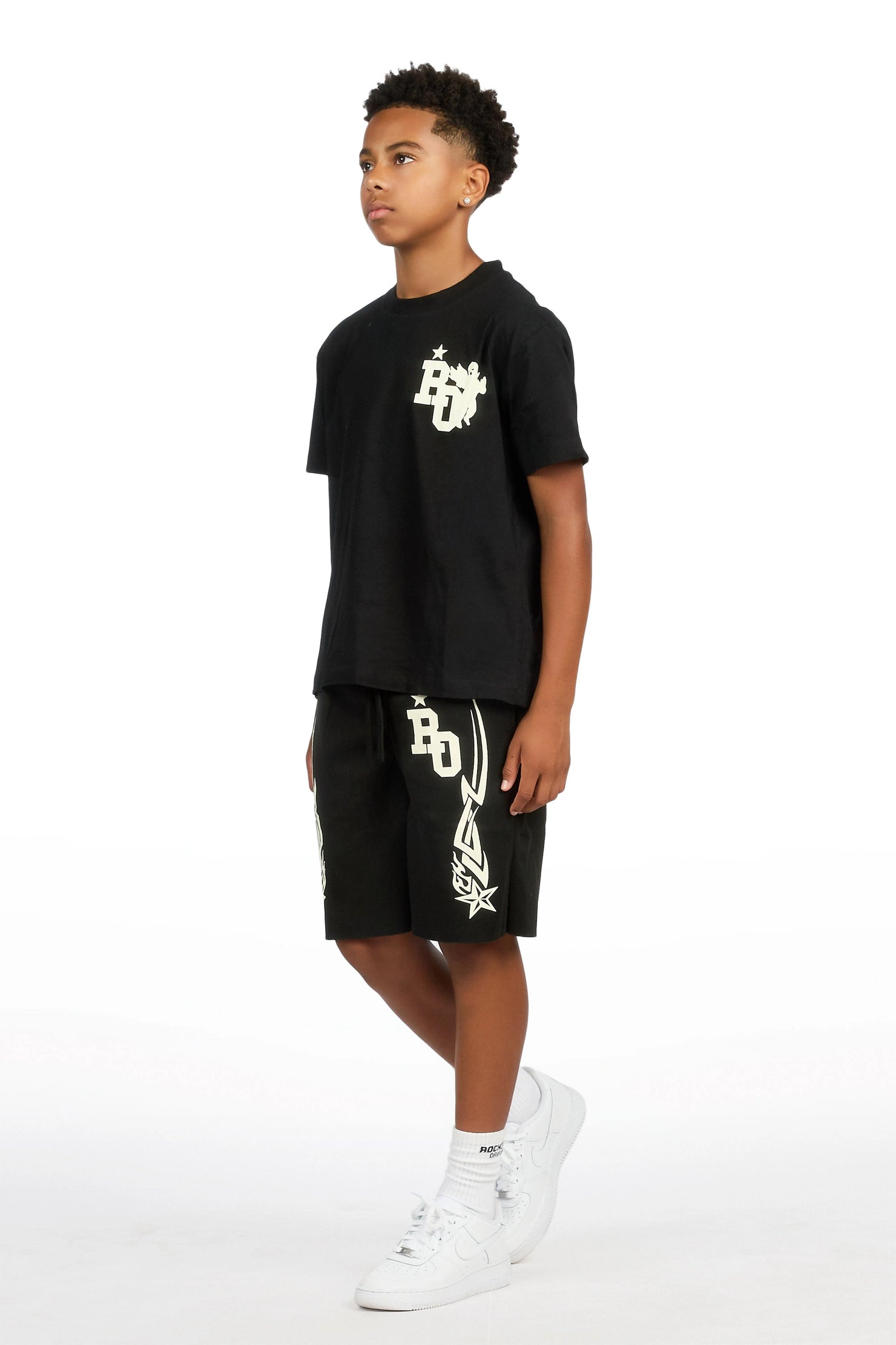 Boys Plutix Black/Cream Graphic T-Shirt/Short Set