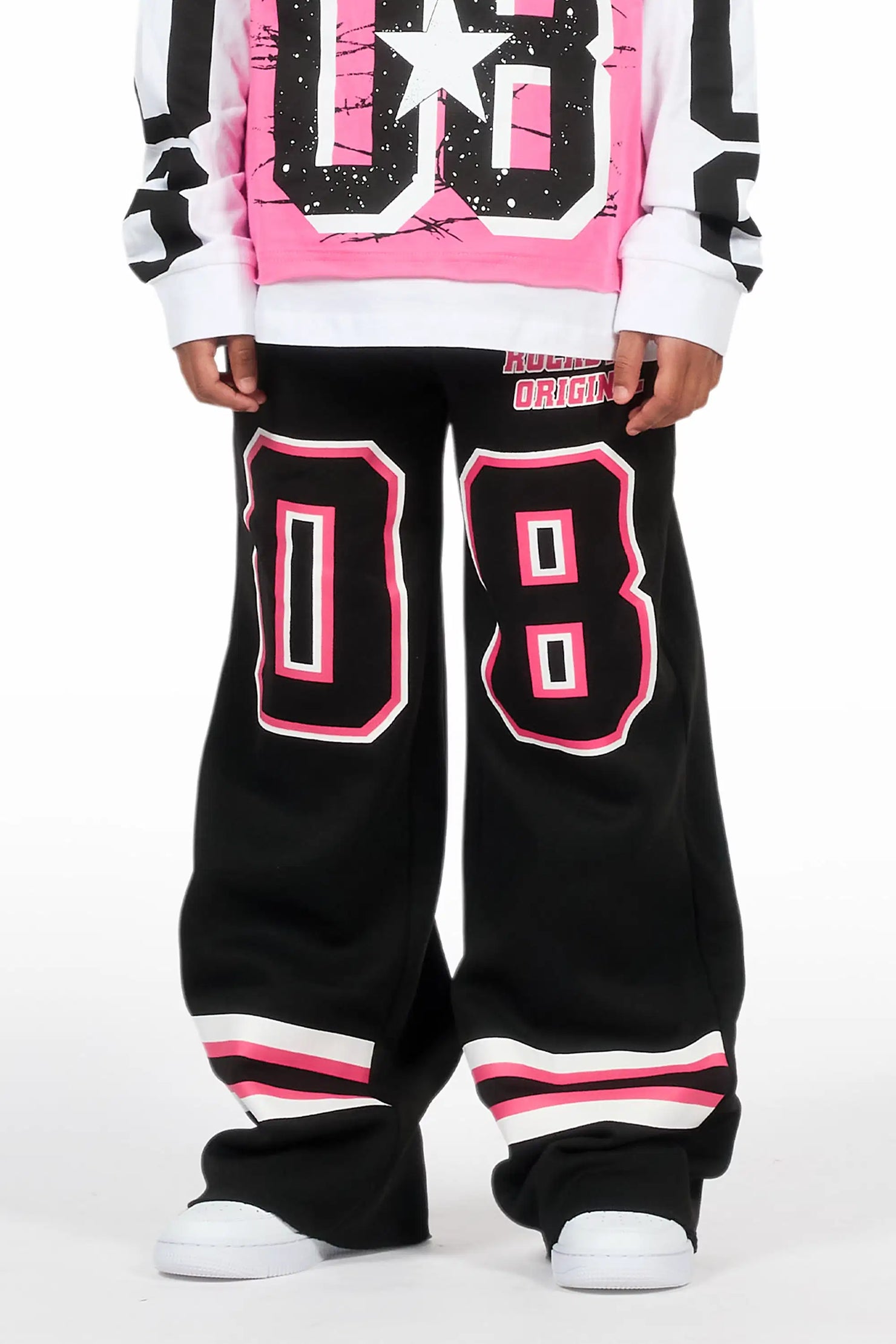 Girls Lenayh Black/Pink Baggy Track Pant