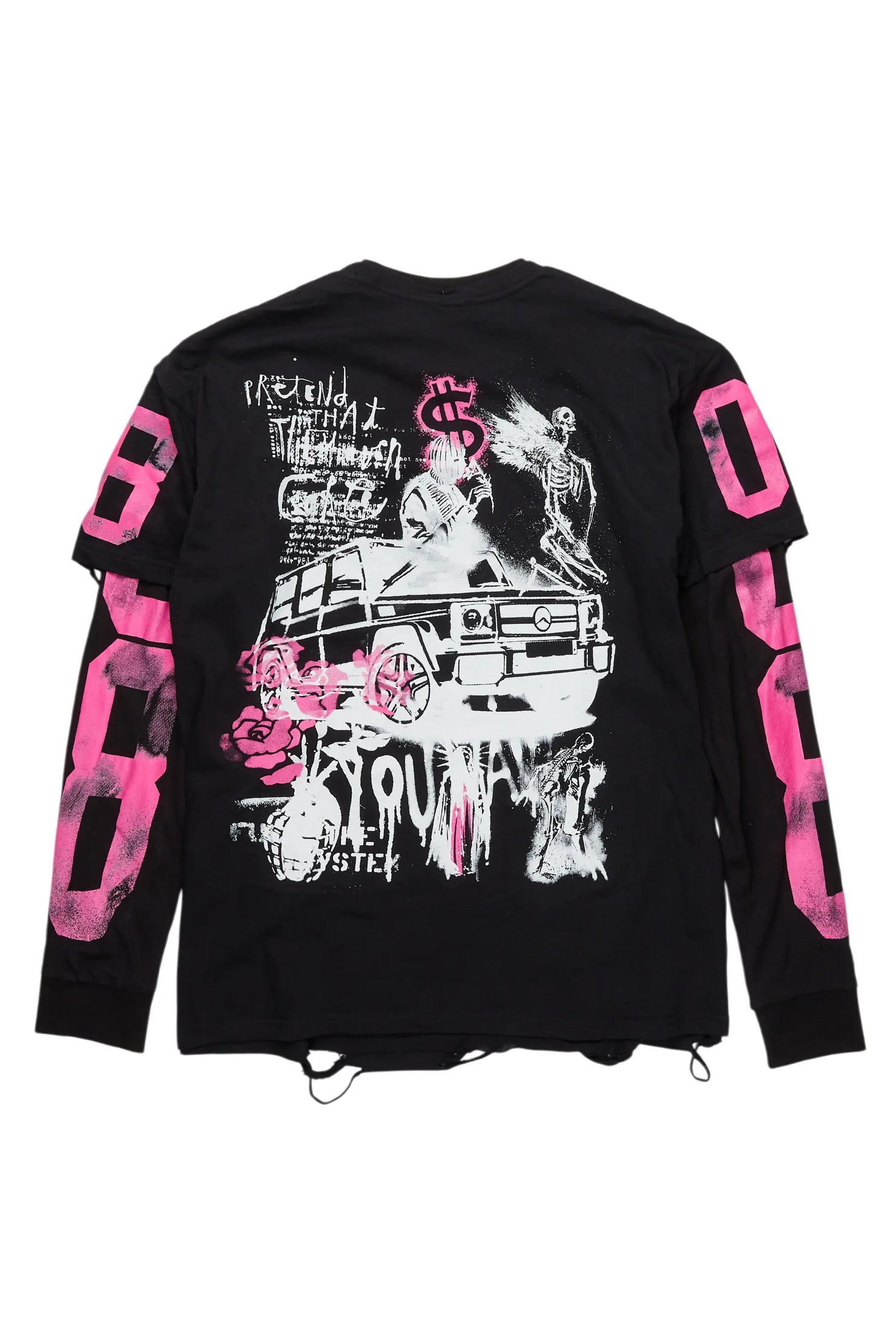 Grill Black/Pink Double Layer Long Sleeve Graphic T-Shirt