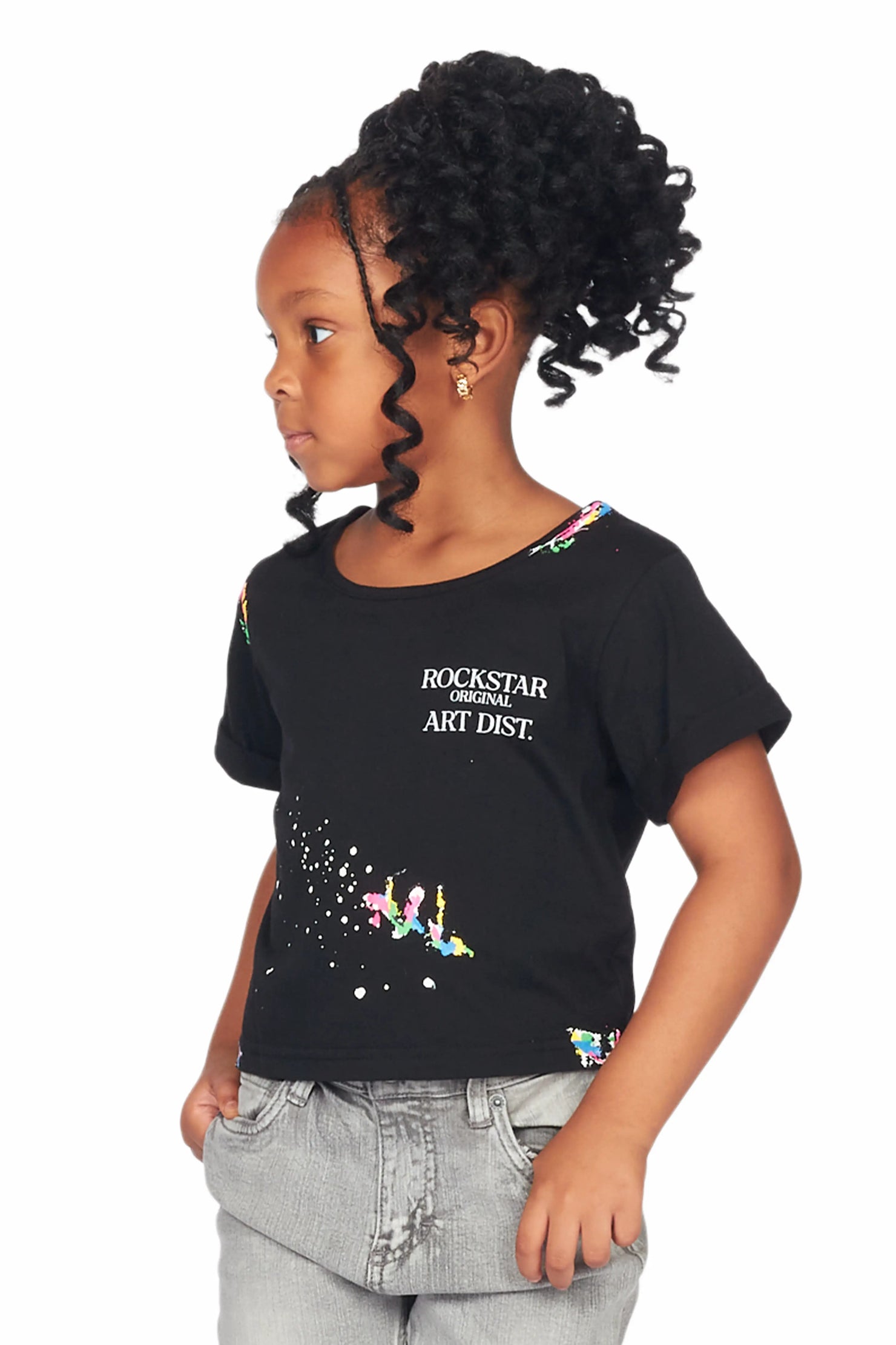 Girls Palmira Black Crop Top Graphic T-Shirt