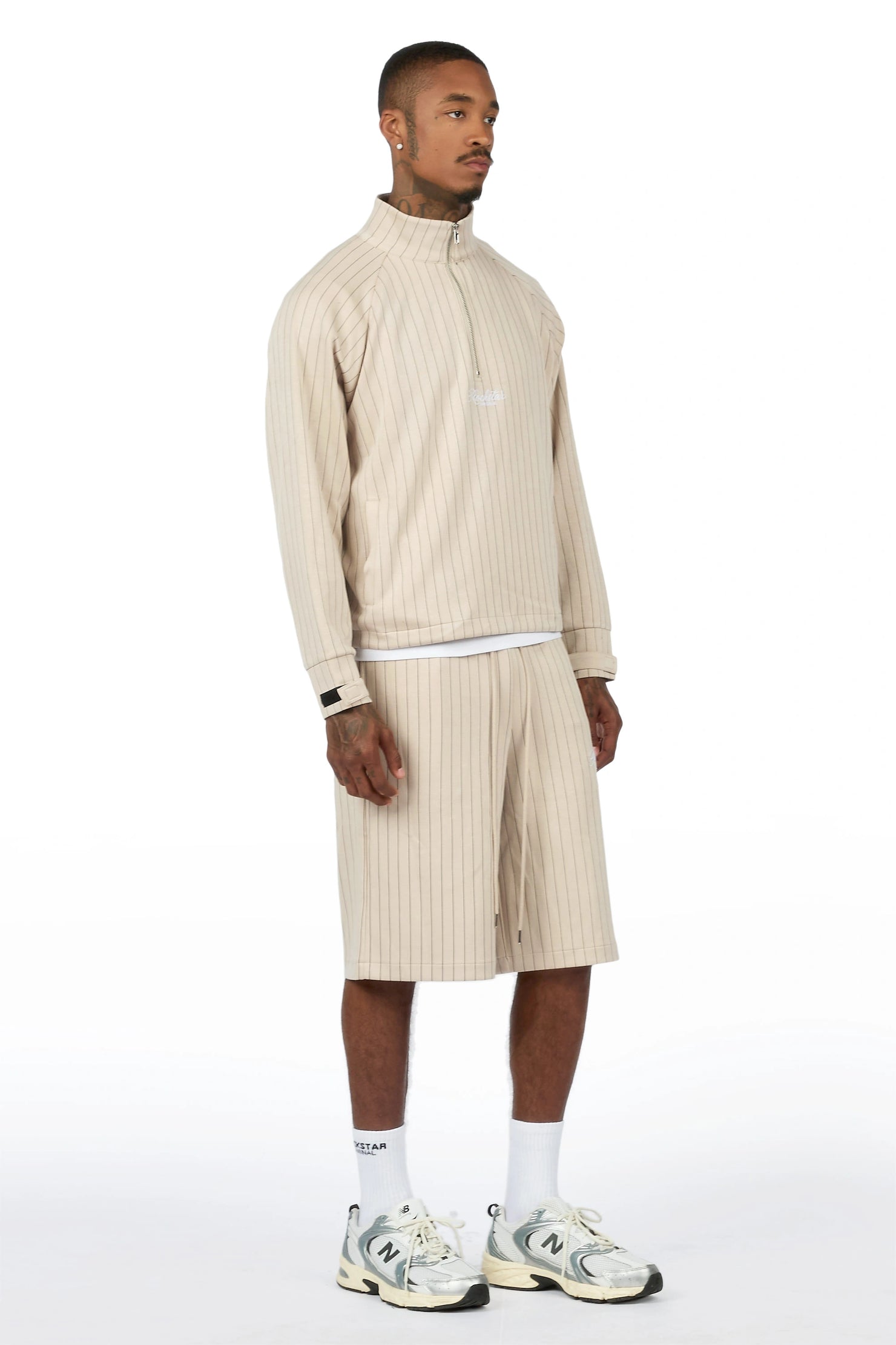 Hernan Beige Quarter Zip Raglan Short Set