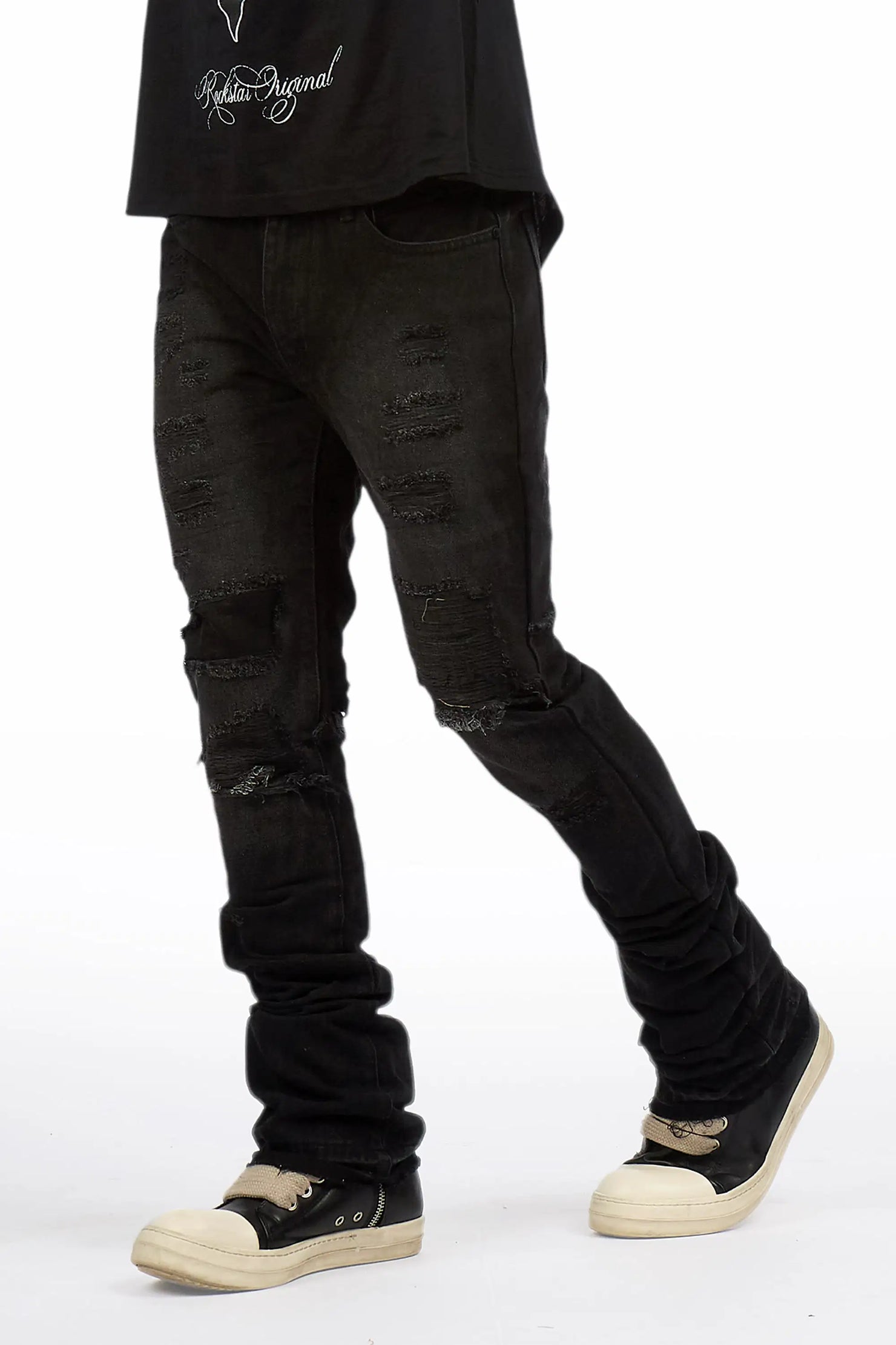 Foreign Dark Grey Wash Stacked Flare Jean