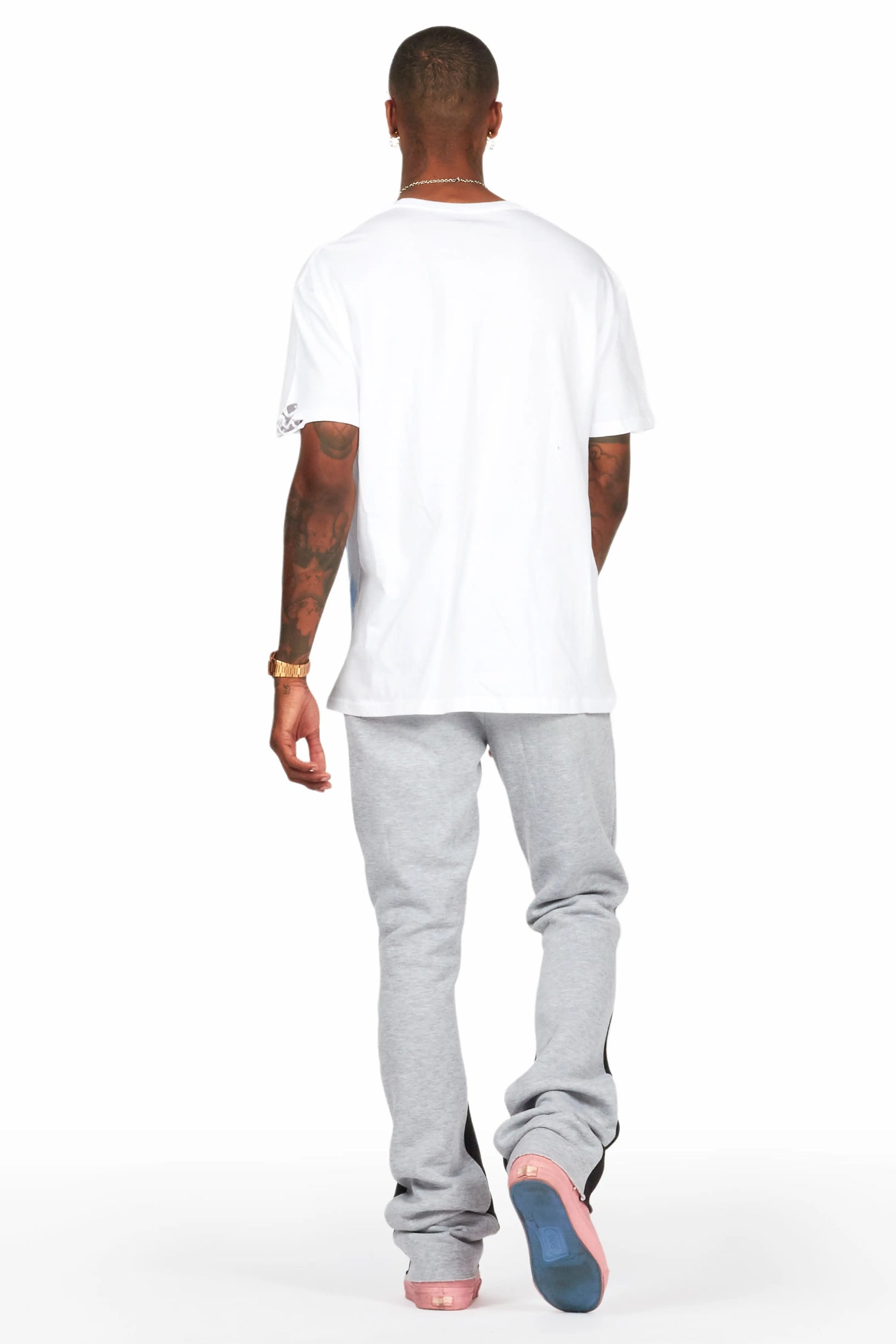 Raivo Heather Grey Graphic Stacked Flare Pant