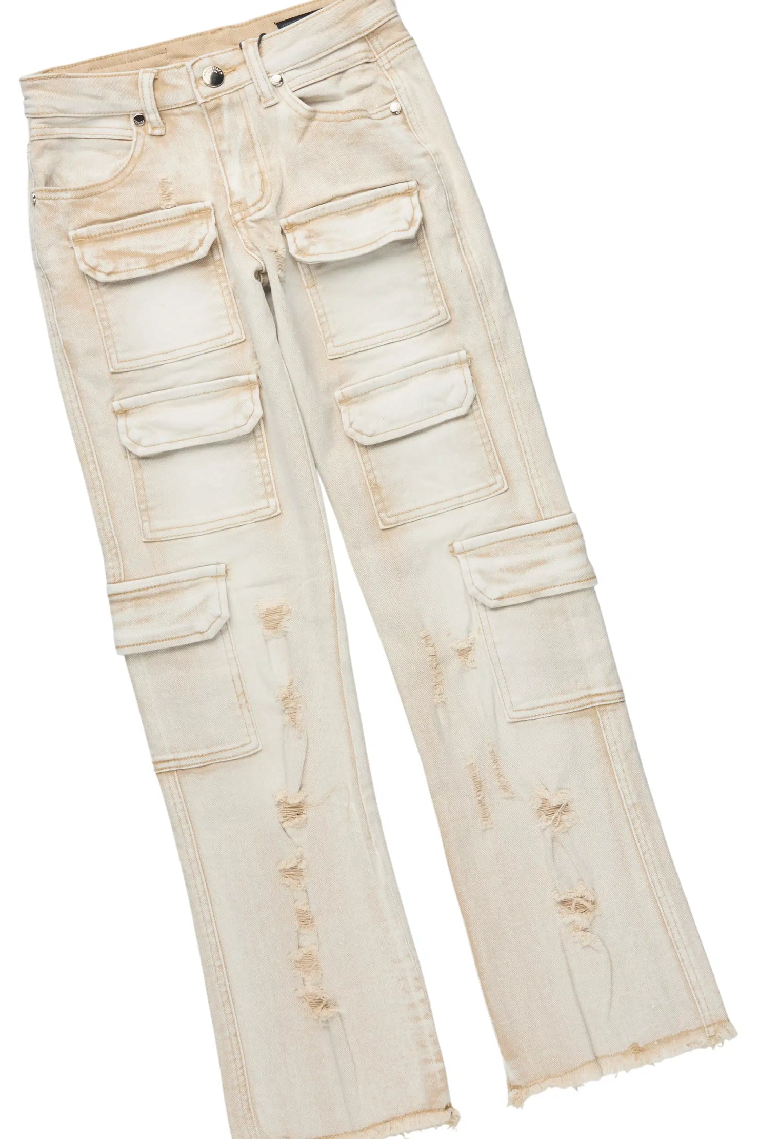 Boys All Eyes Black Hoodie & Kade Beige Stacked Flare Jean Set