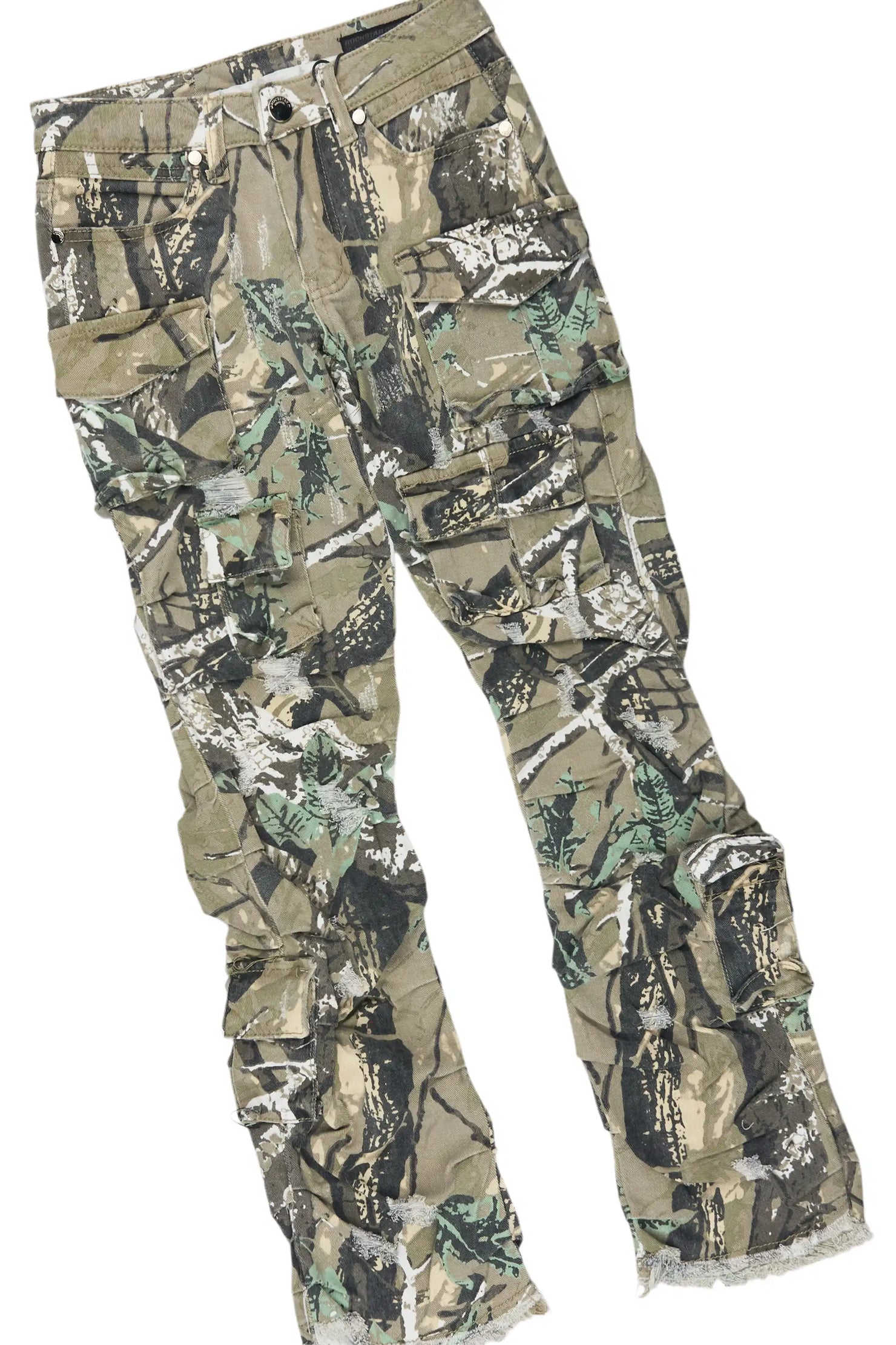 Girls Delgera White/Tree Camo Long Sleeve T-Shirt Stacked Jean Set