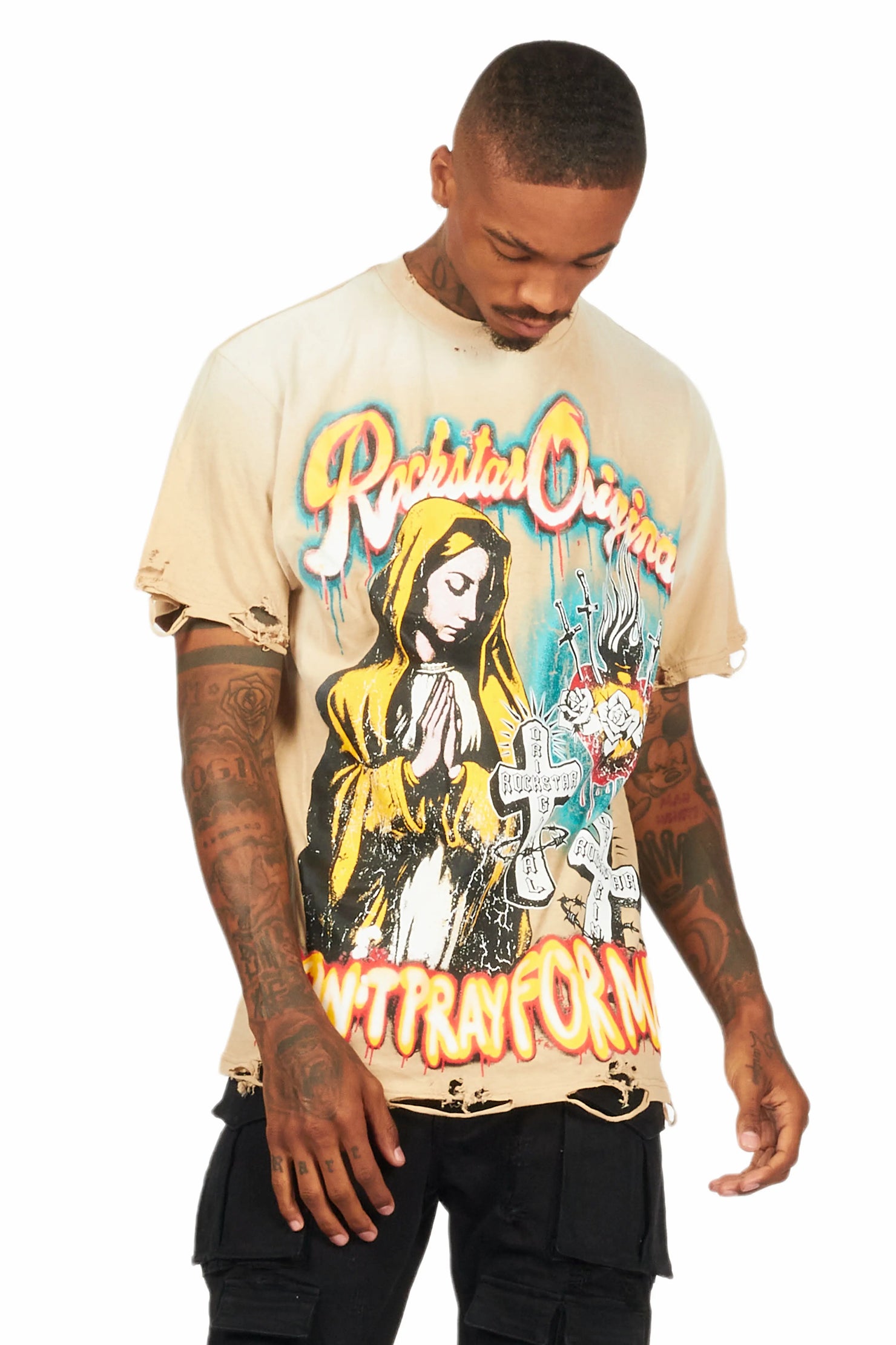 Loman Beige Oversized Graphic T-Shirt