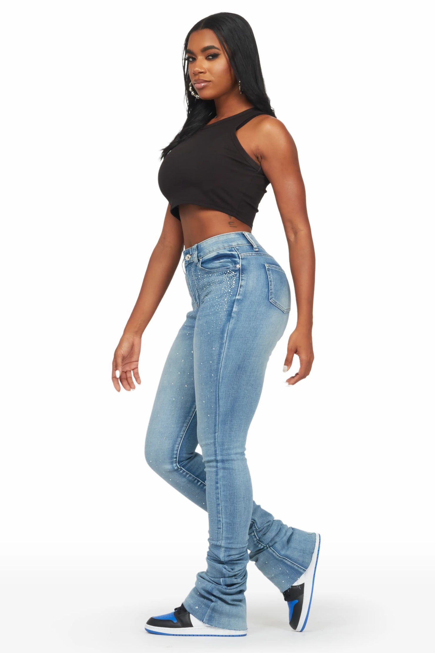 Misty Light Wash Rhinestone Super Stacked Jean
