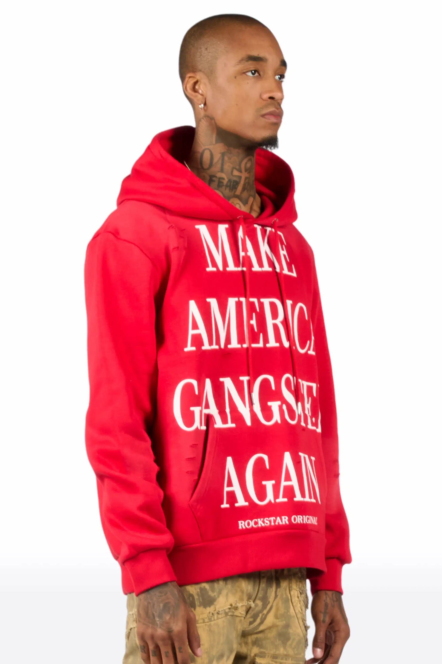 Drako Red Graphic Distressed Relaxed Hoodie