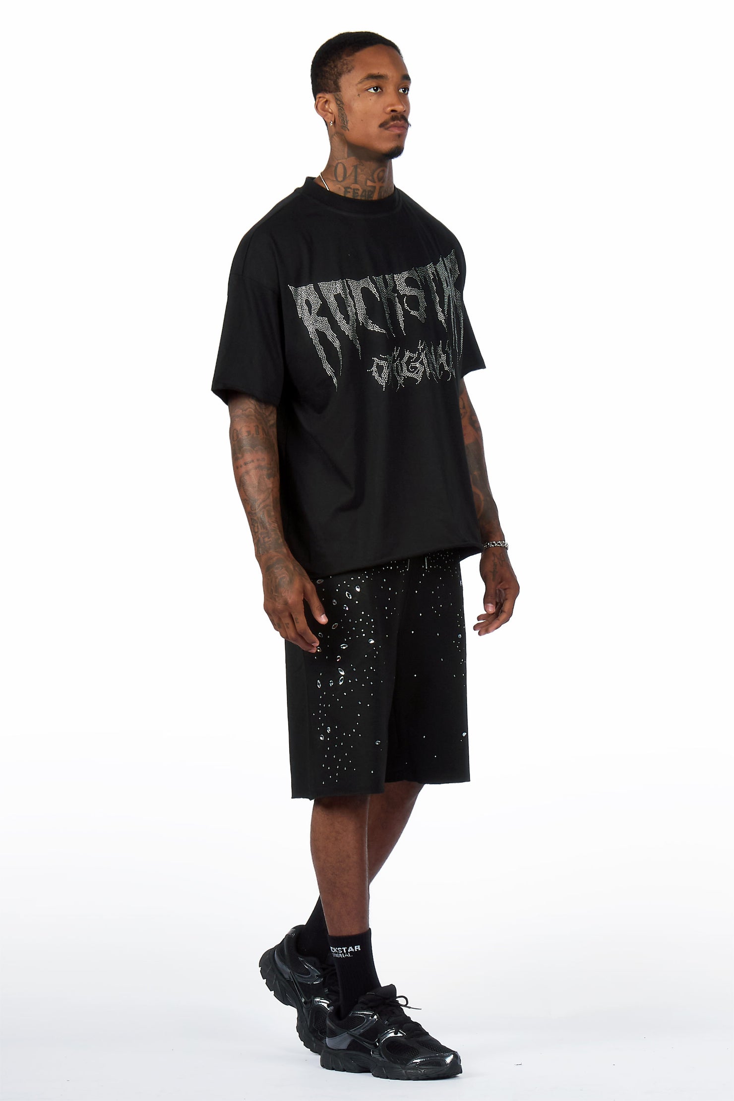 Twinkle Black Rhinestone T-Shirt/Short Set