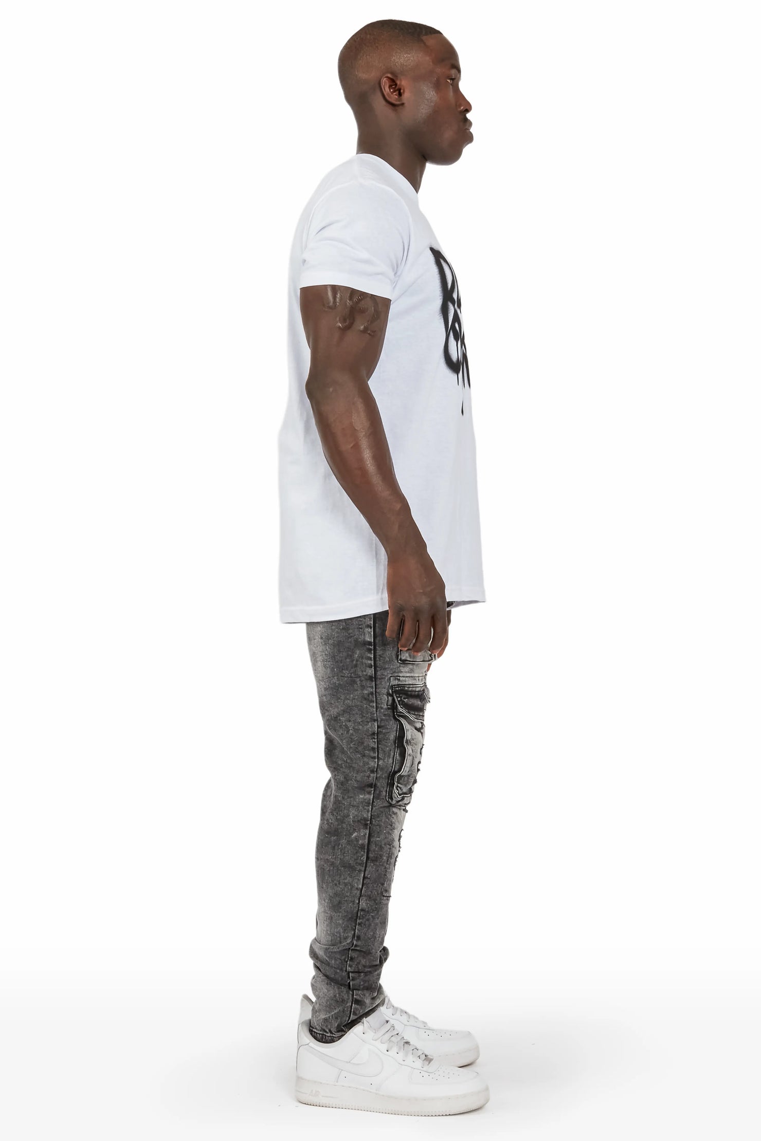 Imran Black Wash Slim Cargo Jean