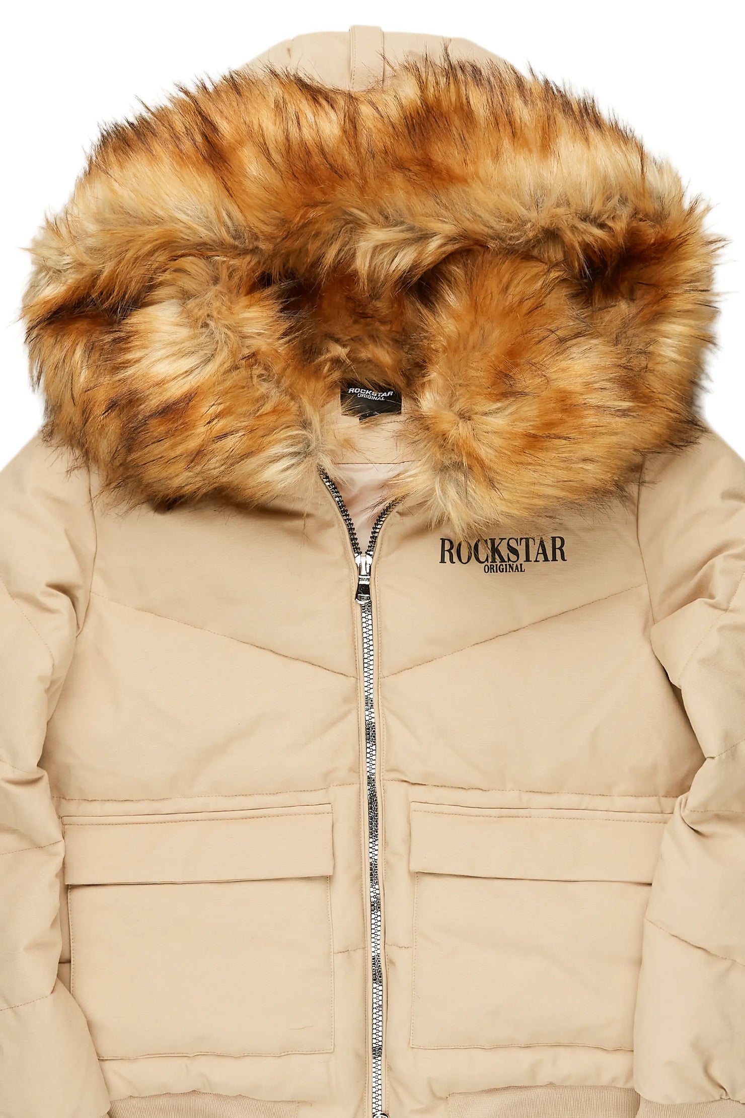 Langston Beige Puffer Jacket with Fur Hood