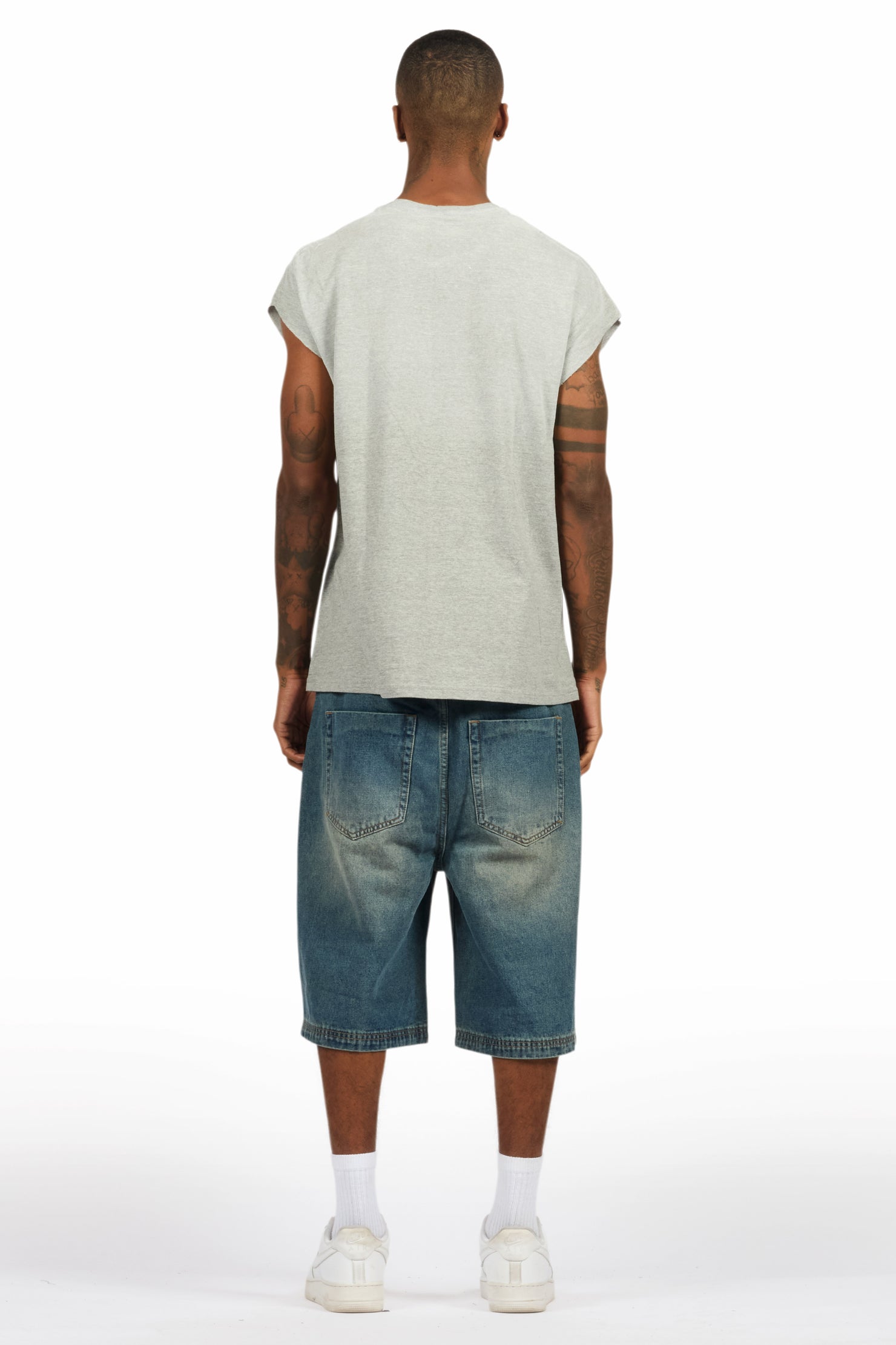 Deiter Heather Grey Muscle Tee/Denim Jort Set