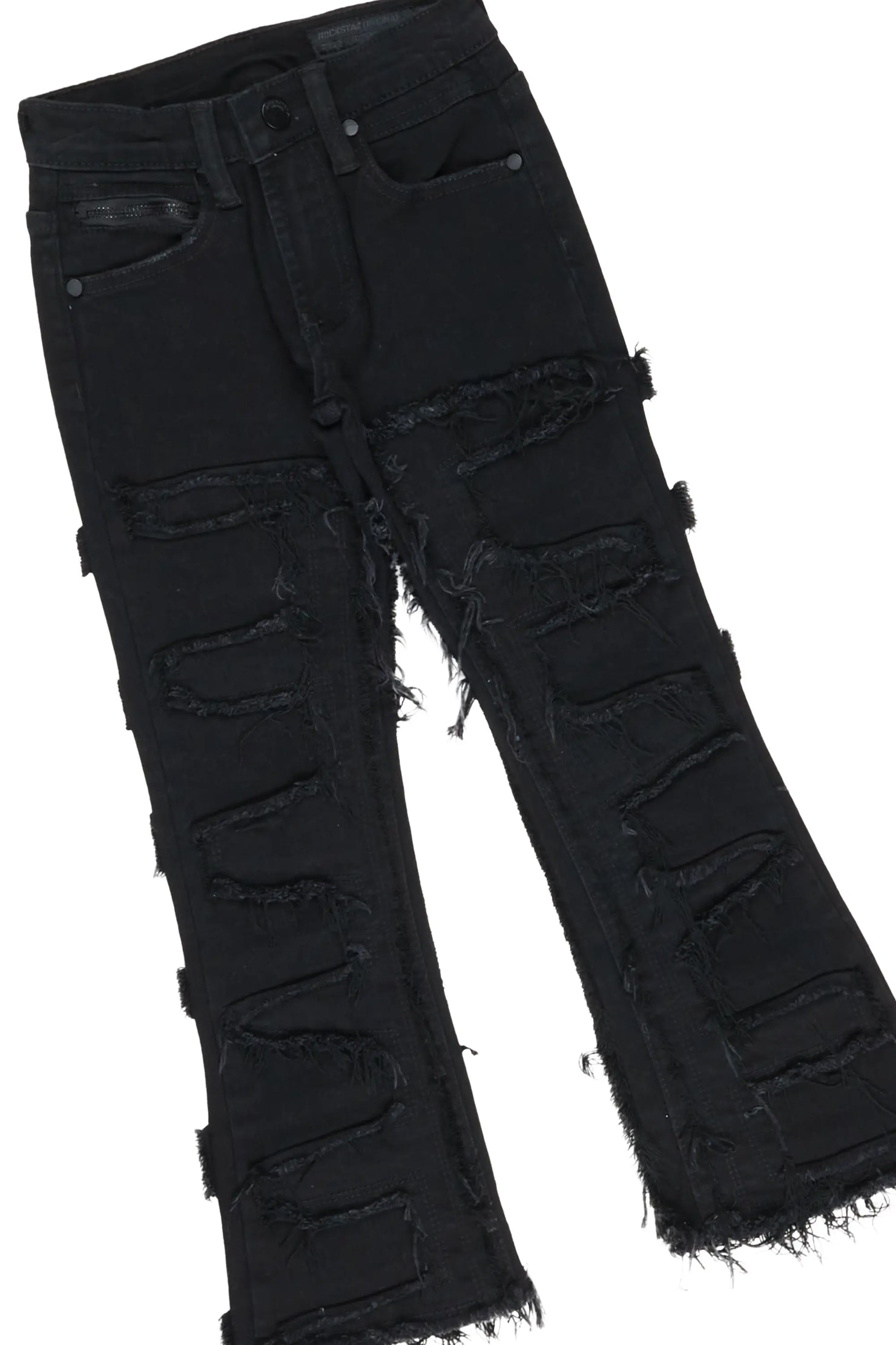 Boys Bubble Black Hoodie/Stack Flare Jean Set