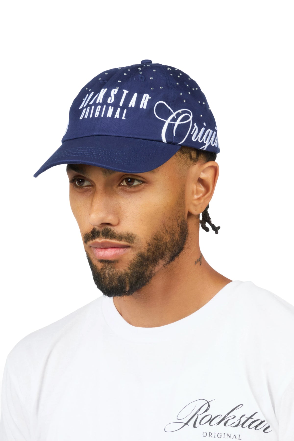 Estana Navy Rhinestone Trucker Hat