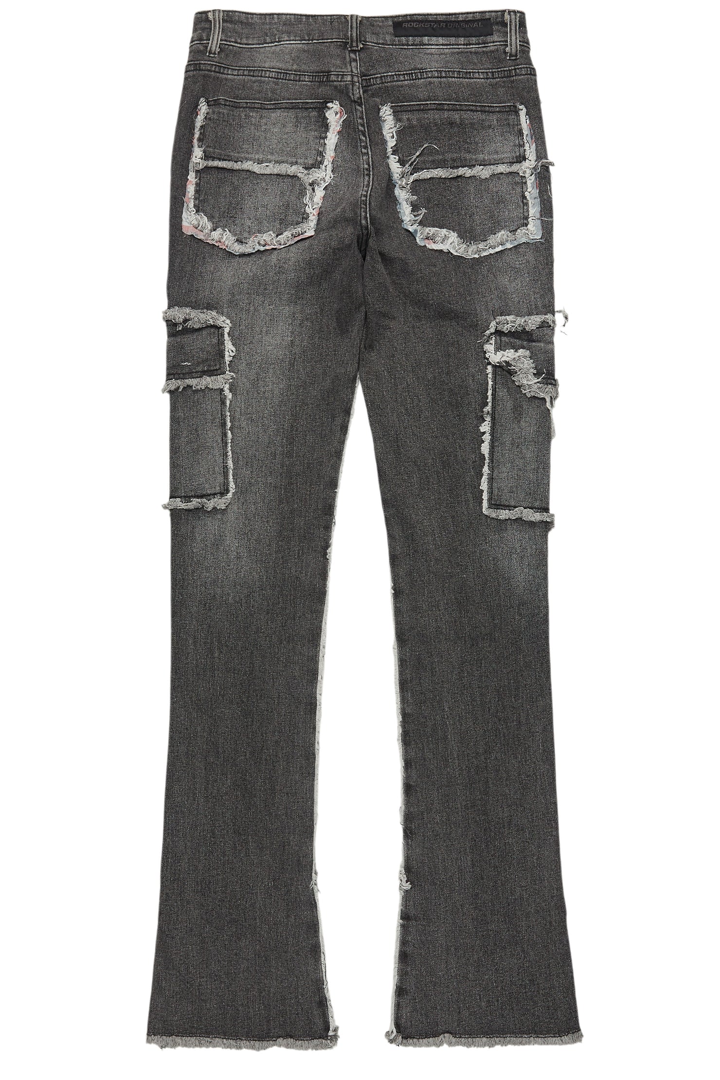 Revved Dark Grey Stacked Flare Jean