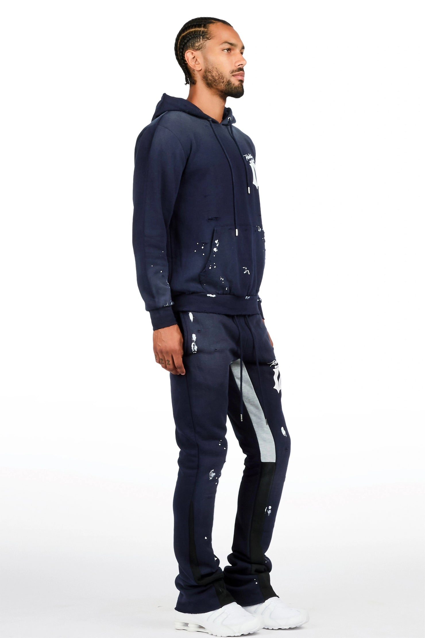 Raze Navy Hoodie/Stacked Flare Pant Track Set