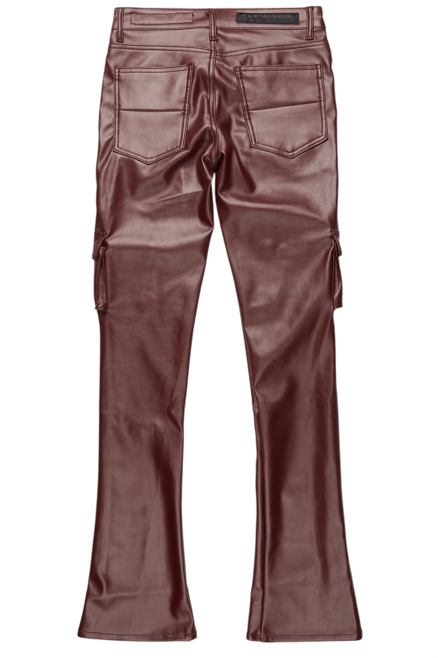 Kap Burgundy Stacked Flare Faux Leather Jean