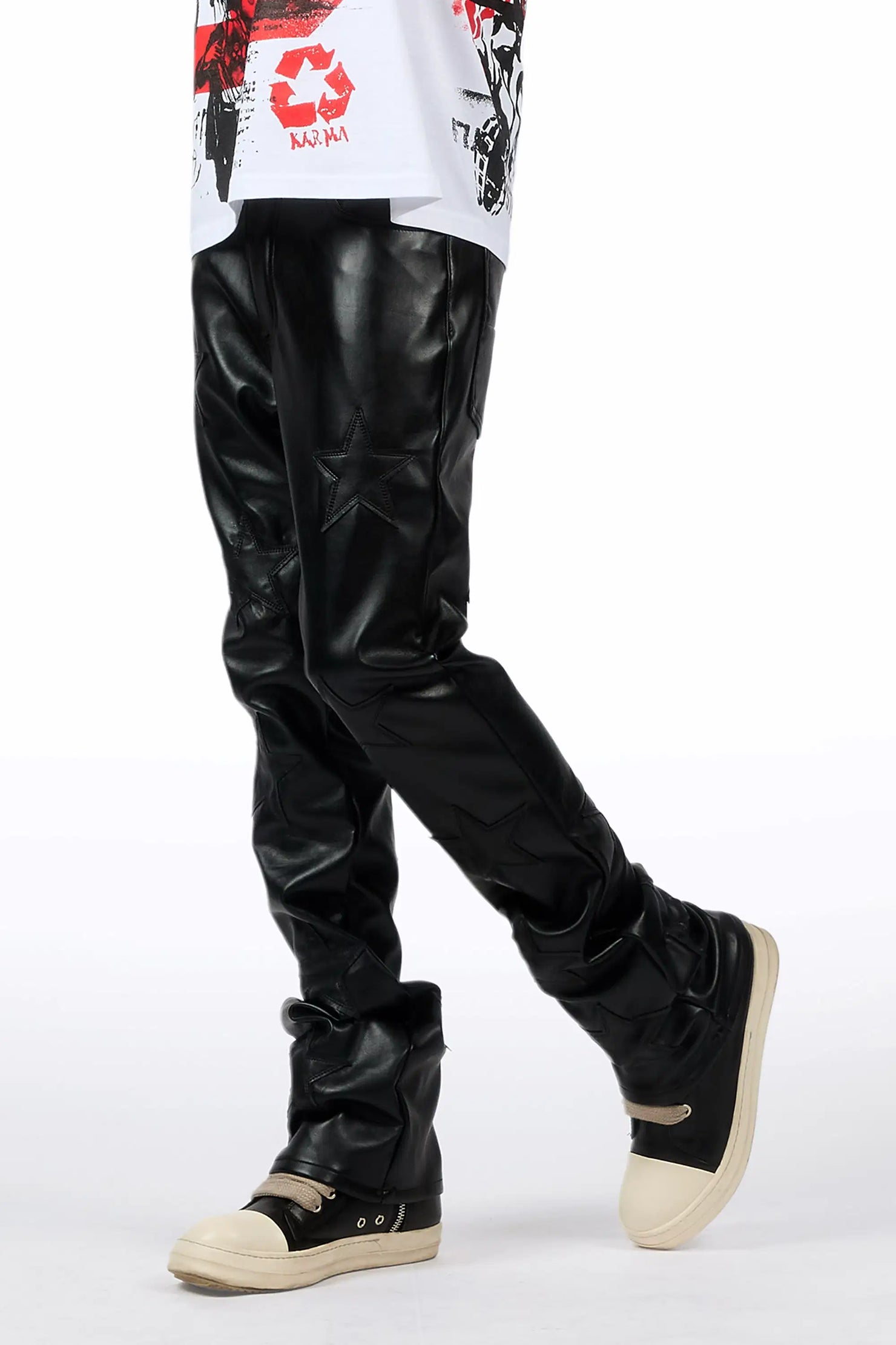 Steen Black/Black PU Stacked Flare Jean