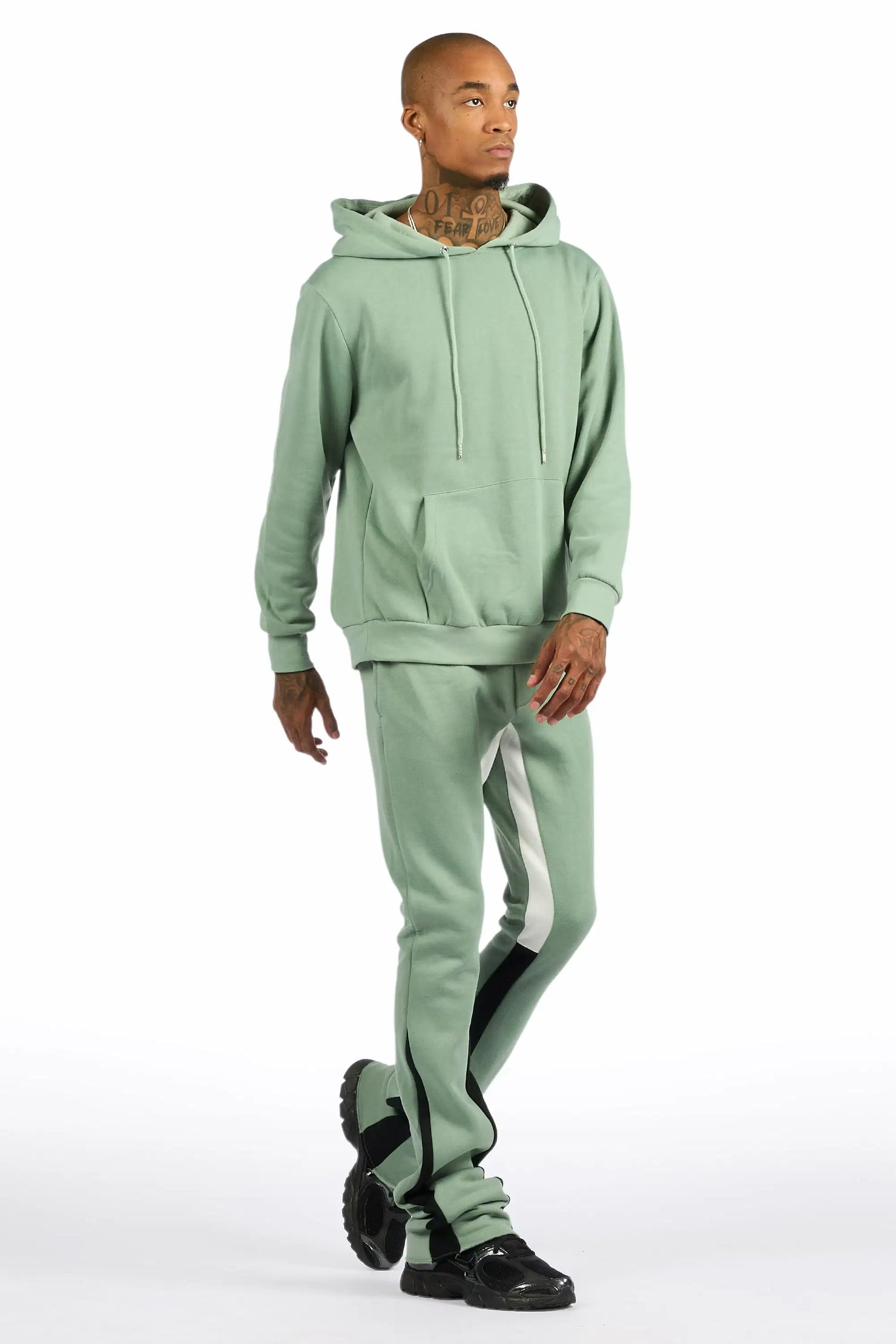 Basic Sage/Black Hoodie/Stacked Flare Track Set