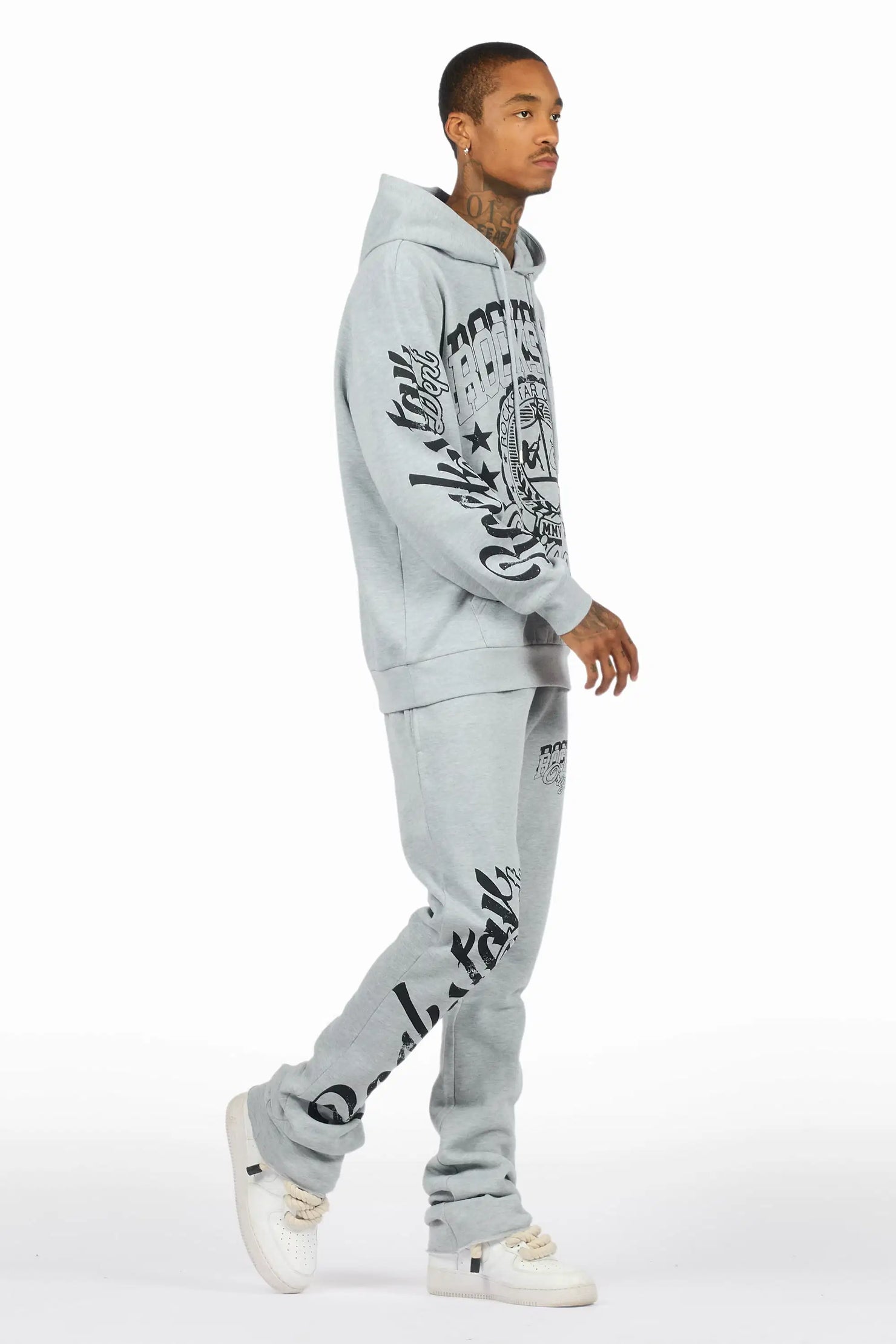 Blazon Heather Grey Hoodie/Stacked Pant Track Set