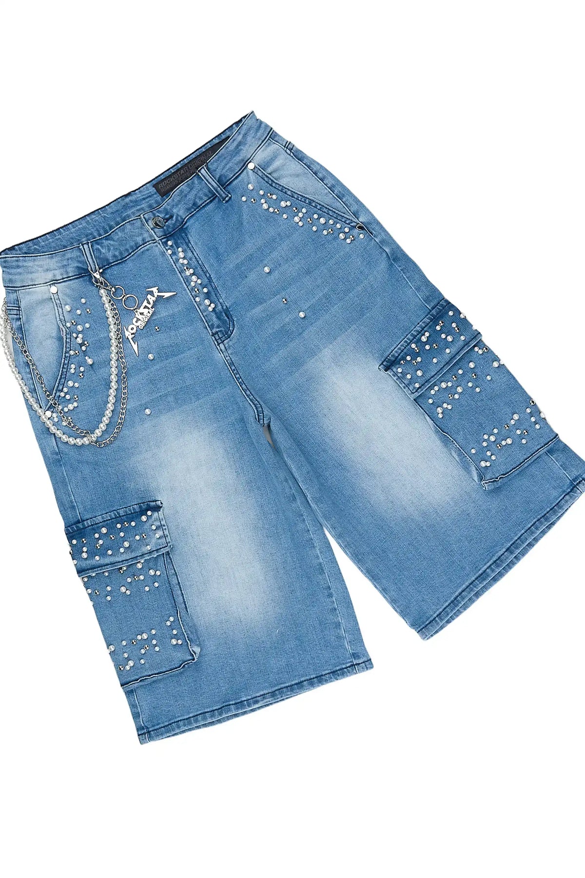 Teo Blue Rhinestone Cut Sleeve T-Shirt Denim Jort Set