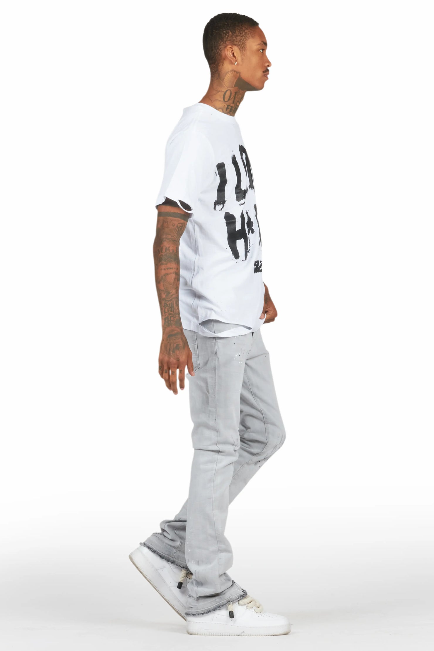Banyan White T-Shirt/Stacked Flare Jean Set