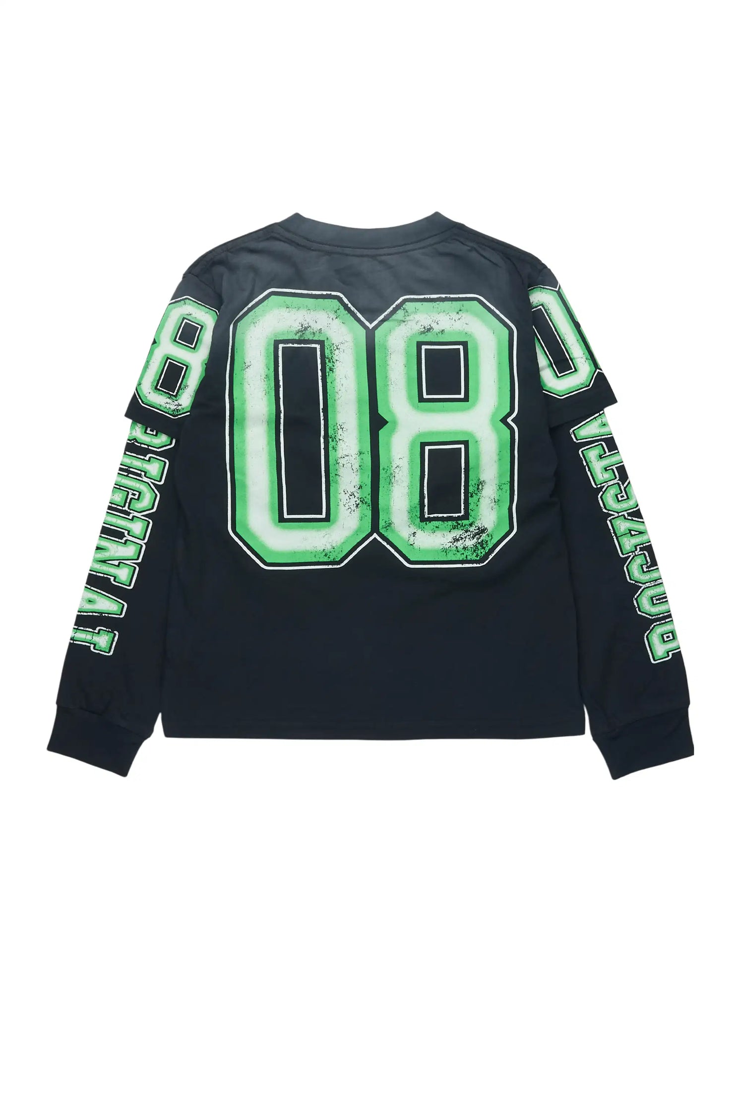 Boys Fields Black/Green Double Layer L/S Graphic T-Shirt