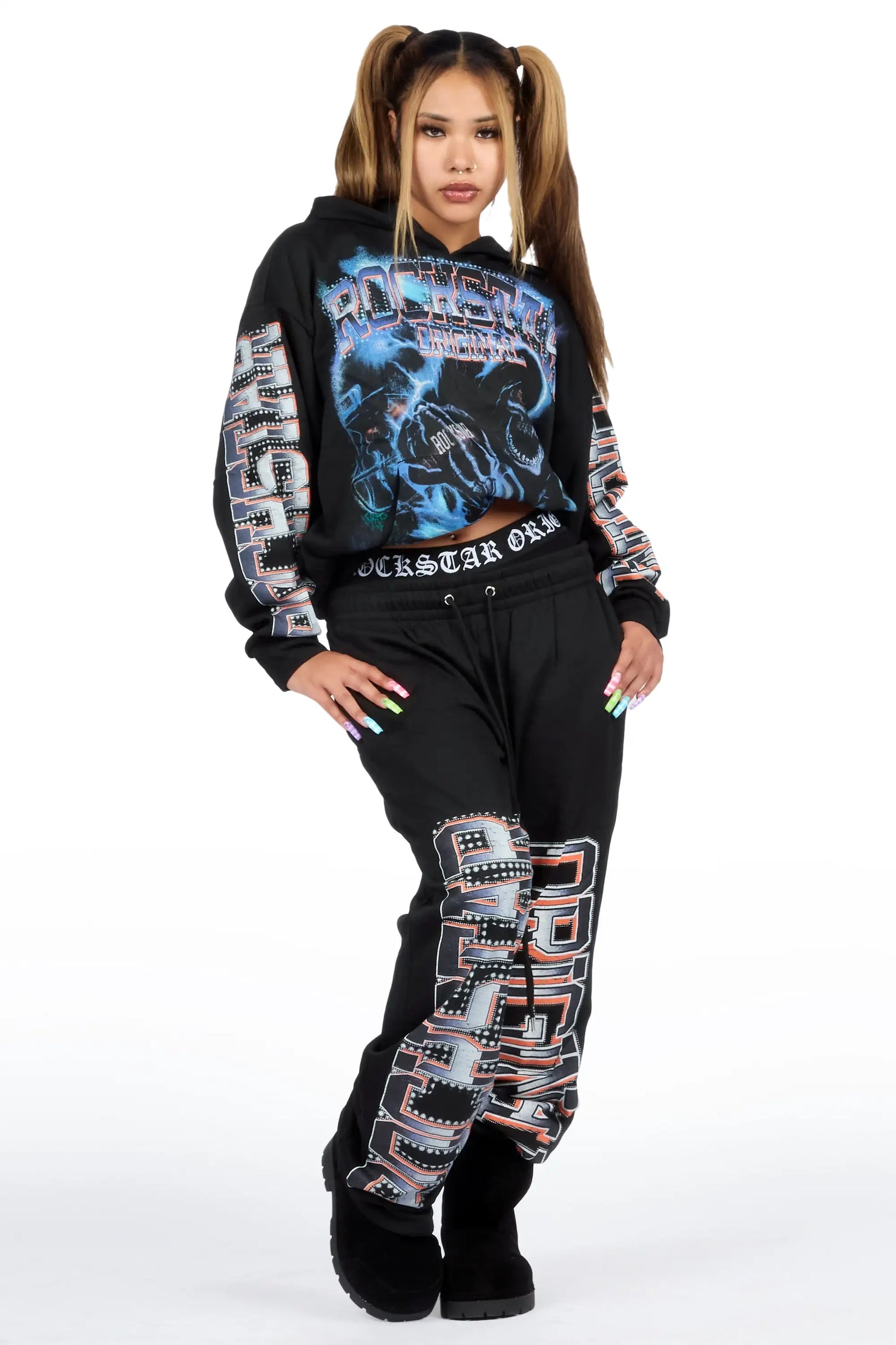 Xanthea Black Graphic Baggy Fit Track Set