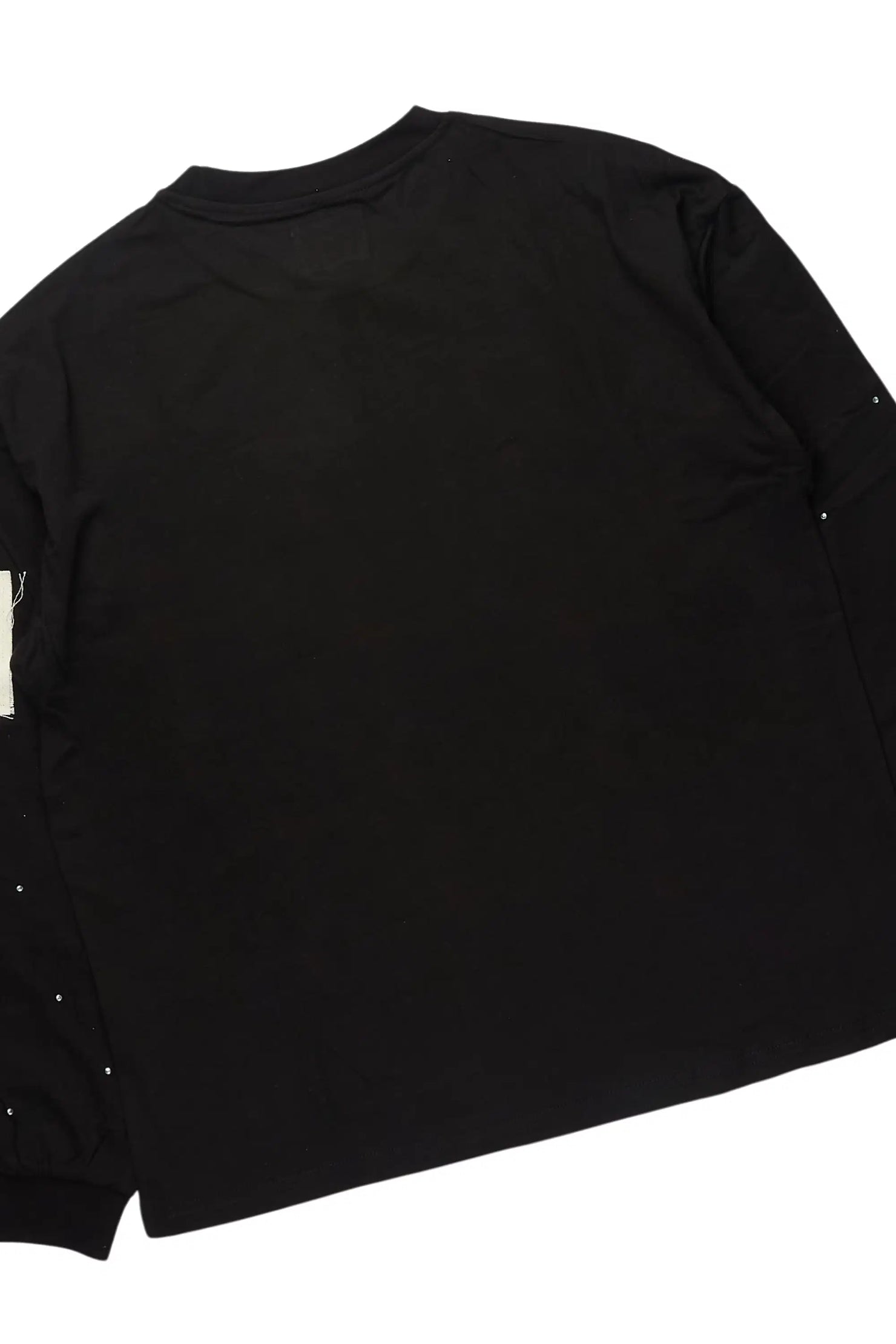 Yulian Black Rhinestone Long Sleeve T-Shirt/Baggy Stacked Track Set