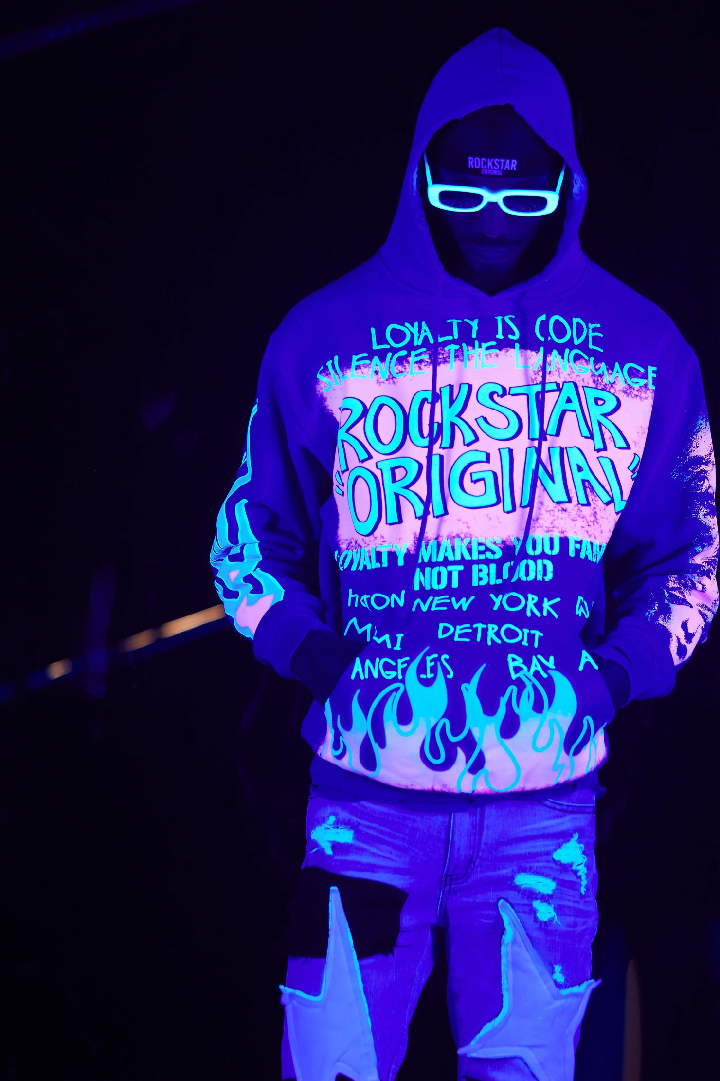 Beno Royal Blue Distressed Graphic Hoodie