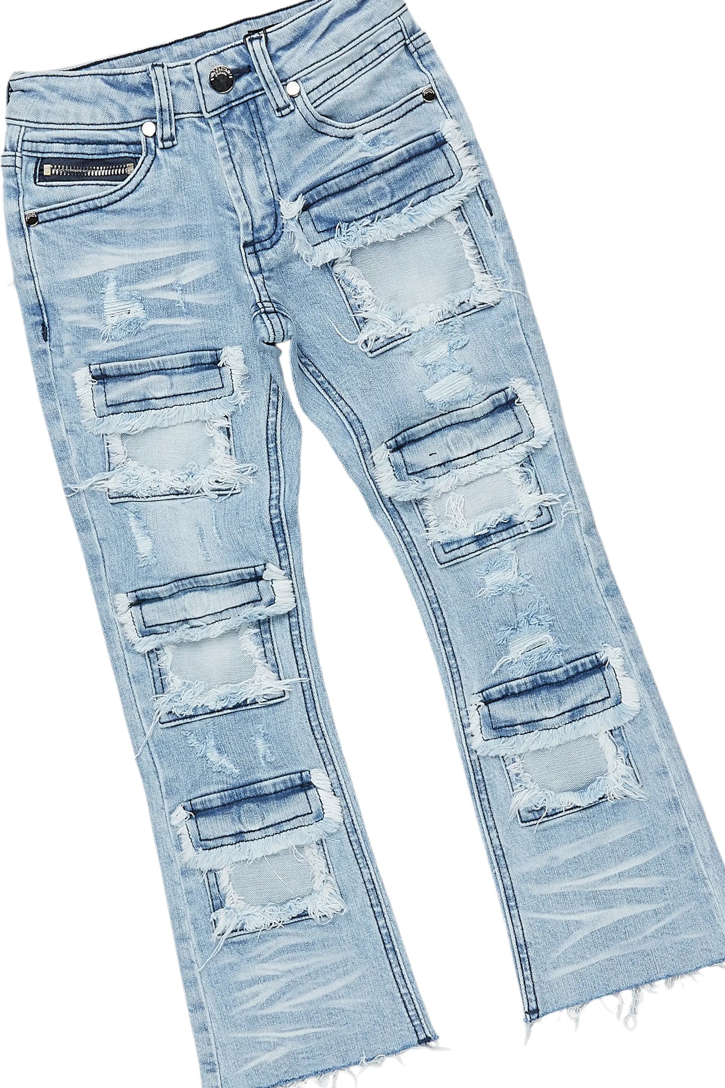 Girls Addie Pink/Blue Hoodie/Stacked Flare Jean Set