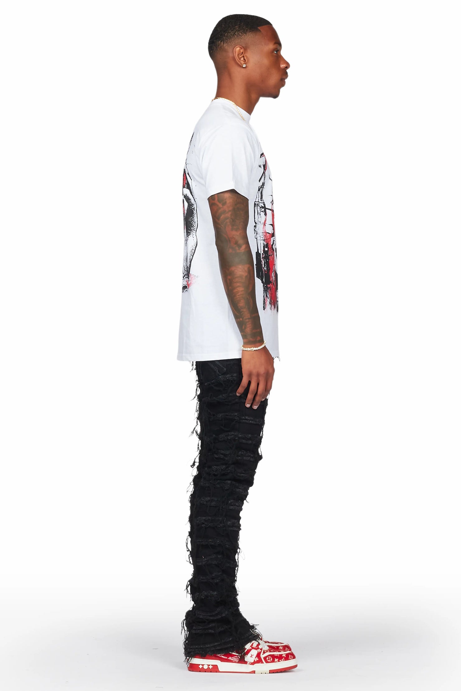 Mercy White T-Shirt & Ayan Black Stacked Flare Jean