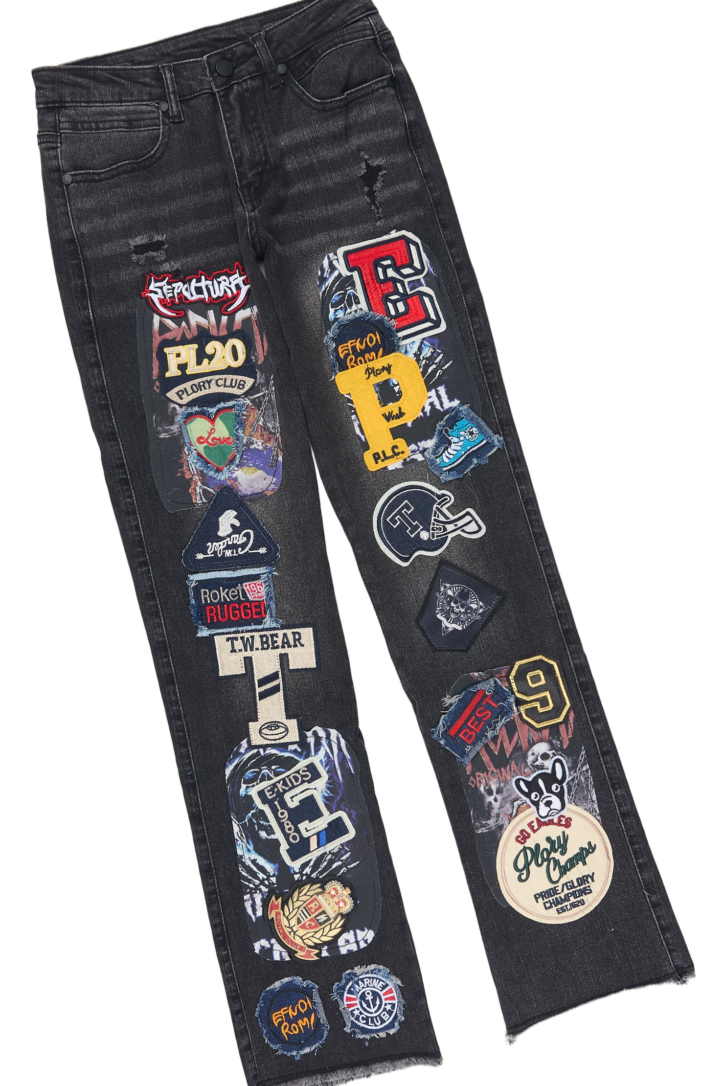 Boys Malen Black T-Shirt Stacked Jean Set