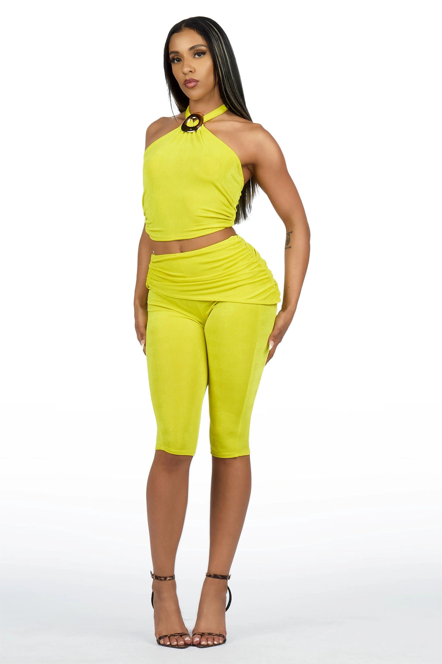 Halter-it Lemon Yellow Capri Set