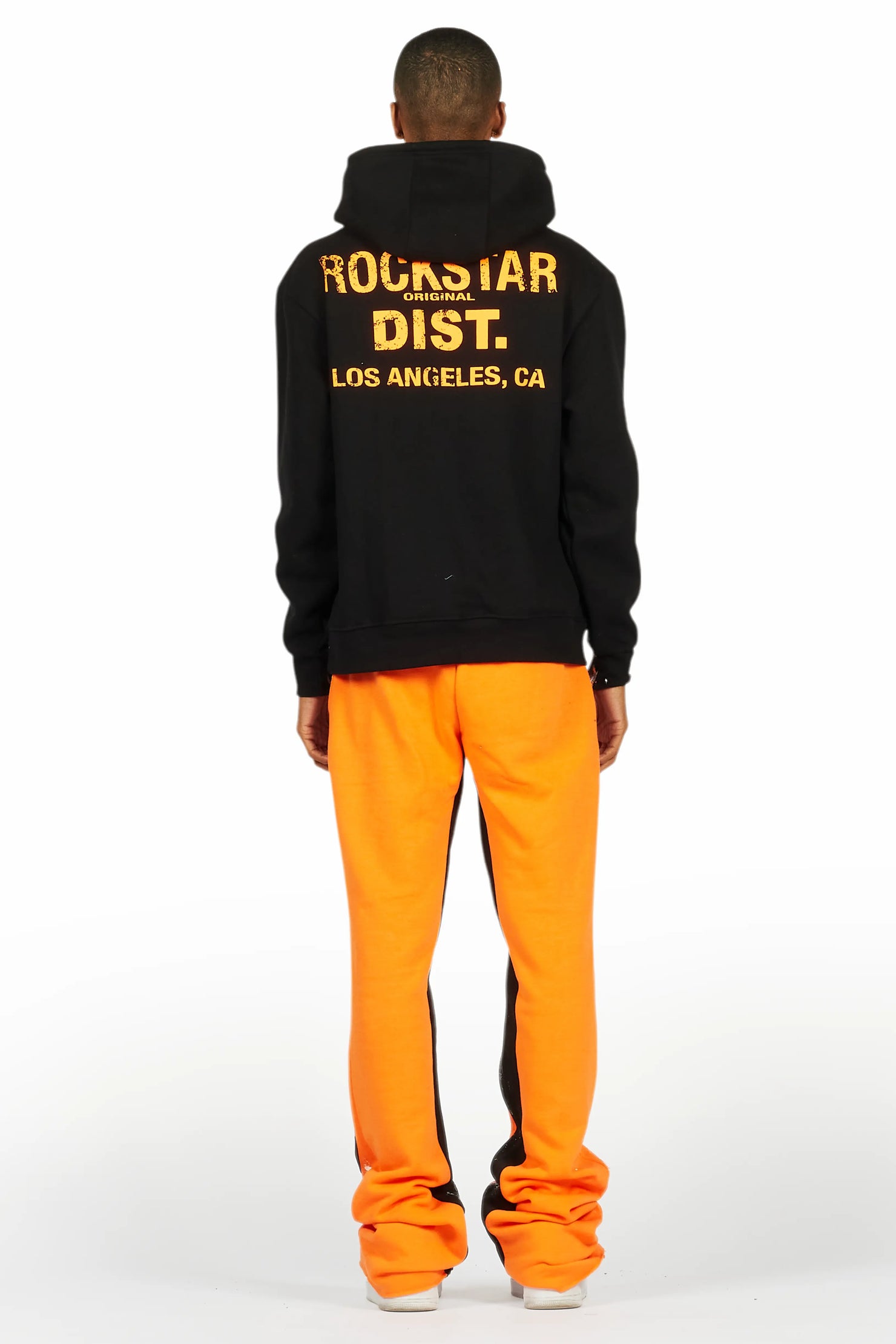 Folly Black/Orange Hoodie/Baggy Stacked Flare Pant Set