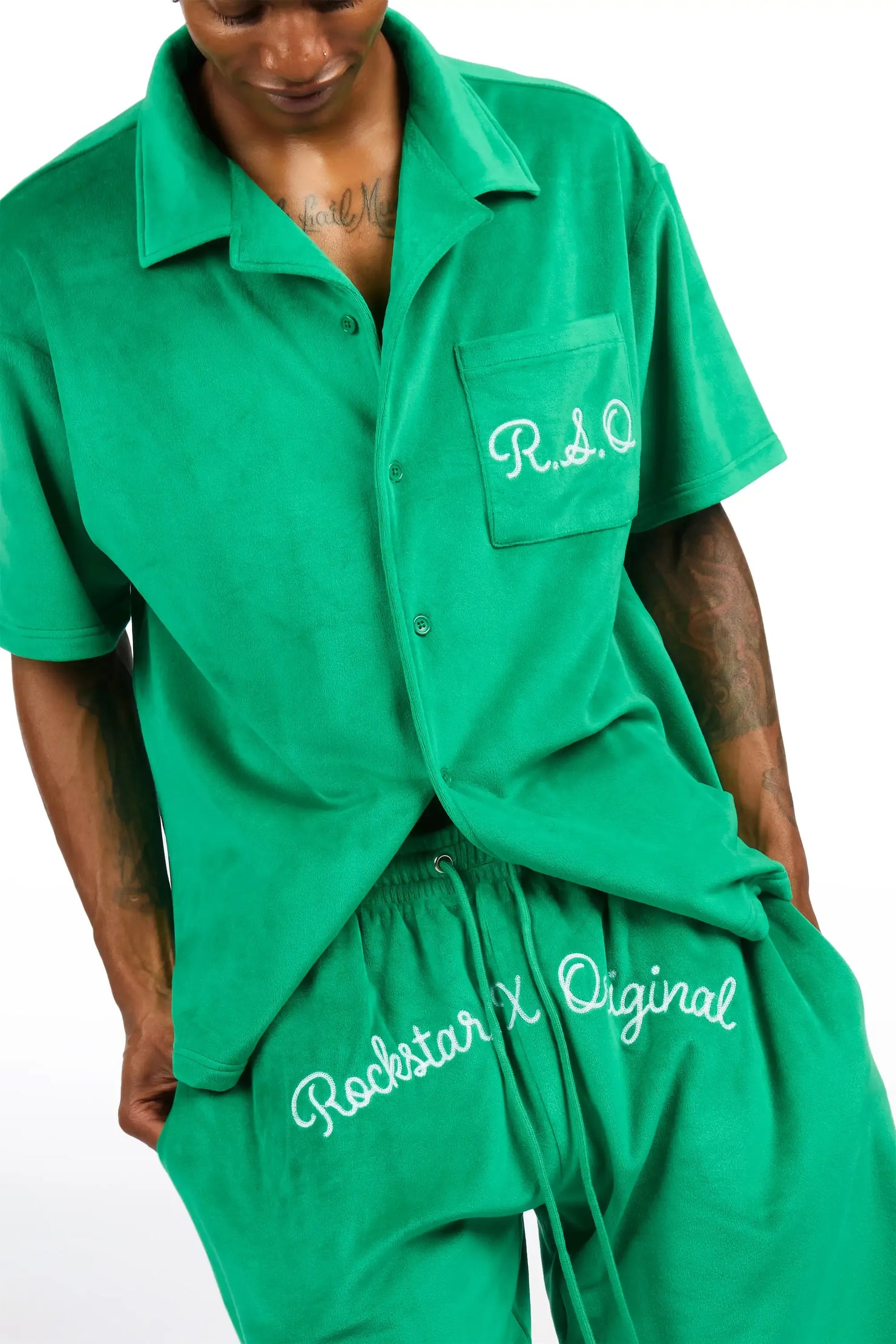 Crusoe Green Button Down Shirt/Short Set