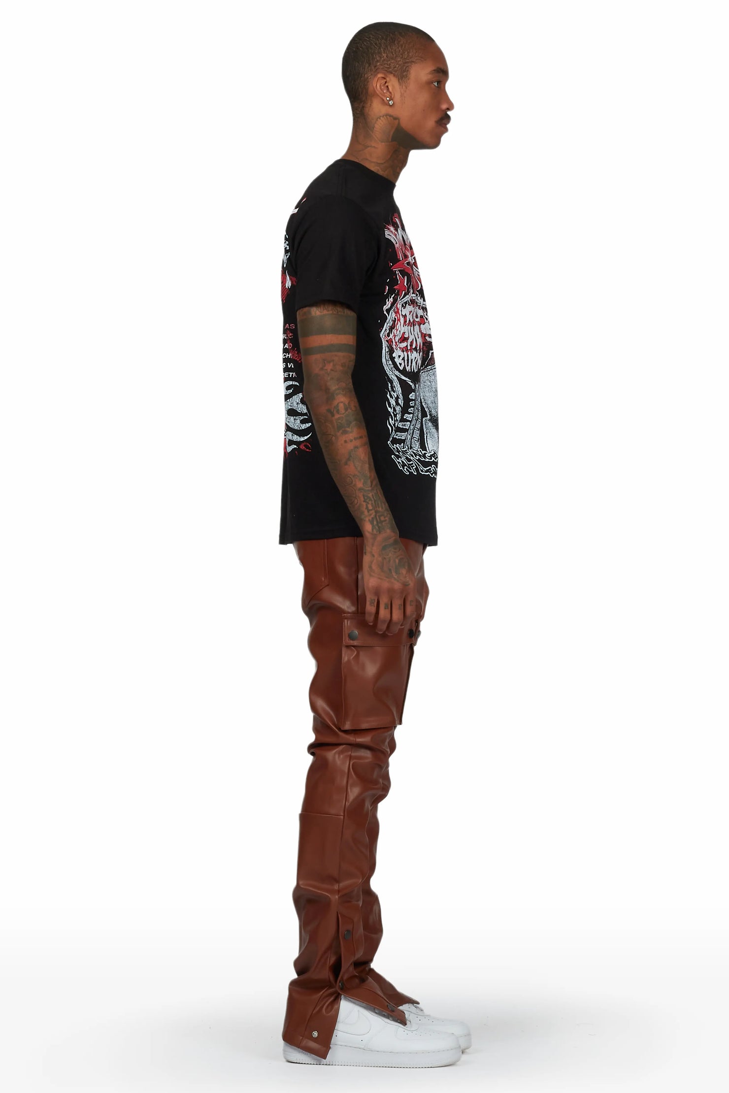 Waage Brown PU Cargo Stacked Flare Jean
