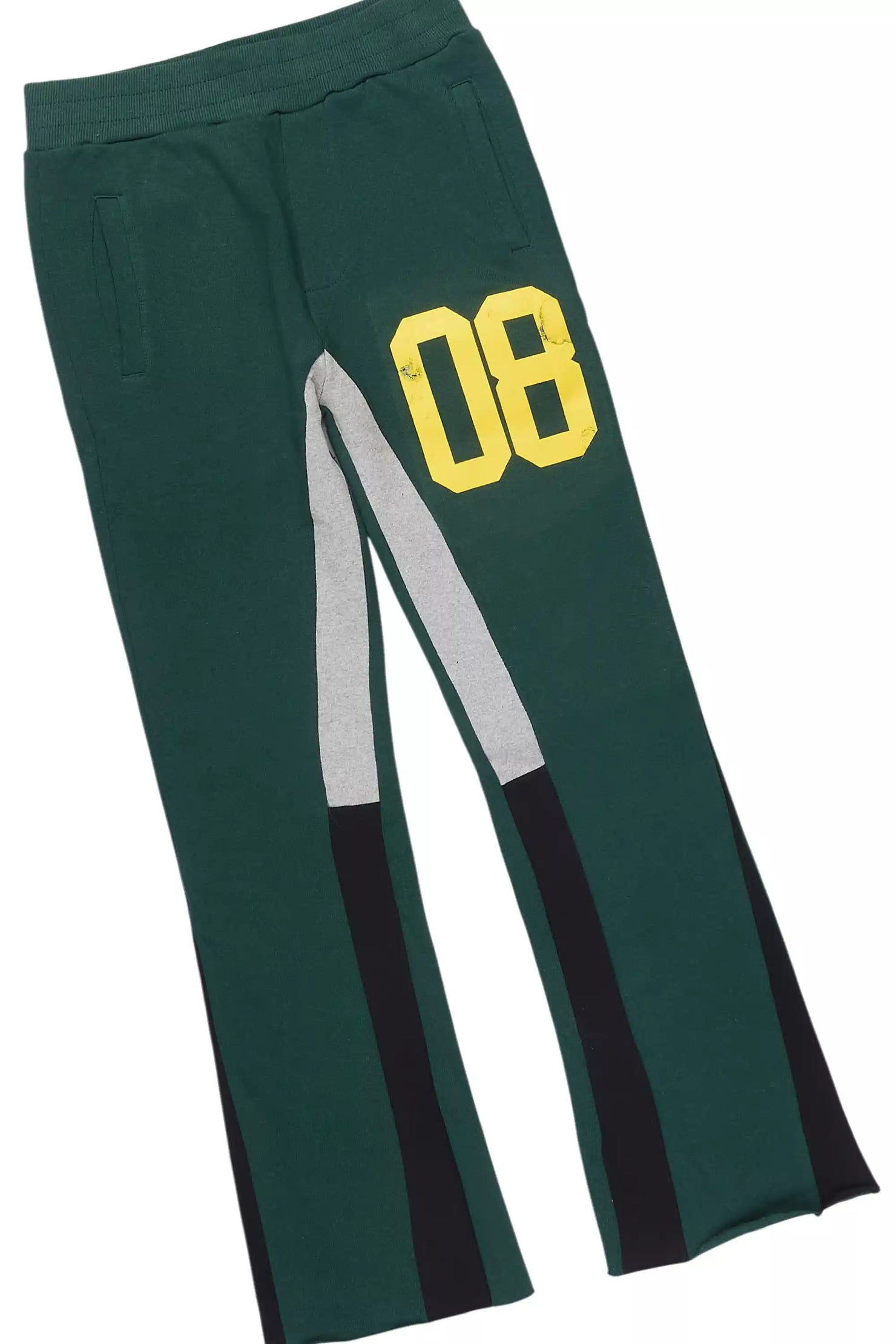 Boys Beau Green/Yellow Hoodie Stacked Flare Track Set