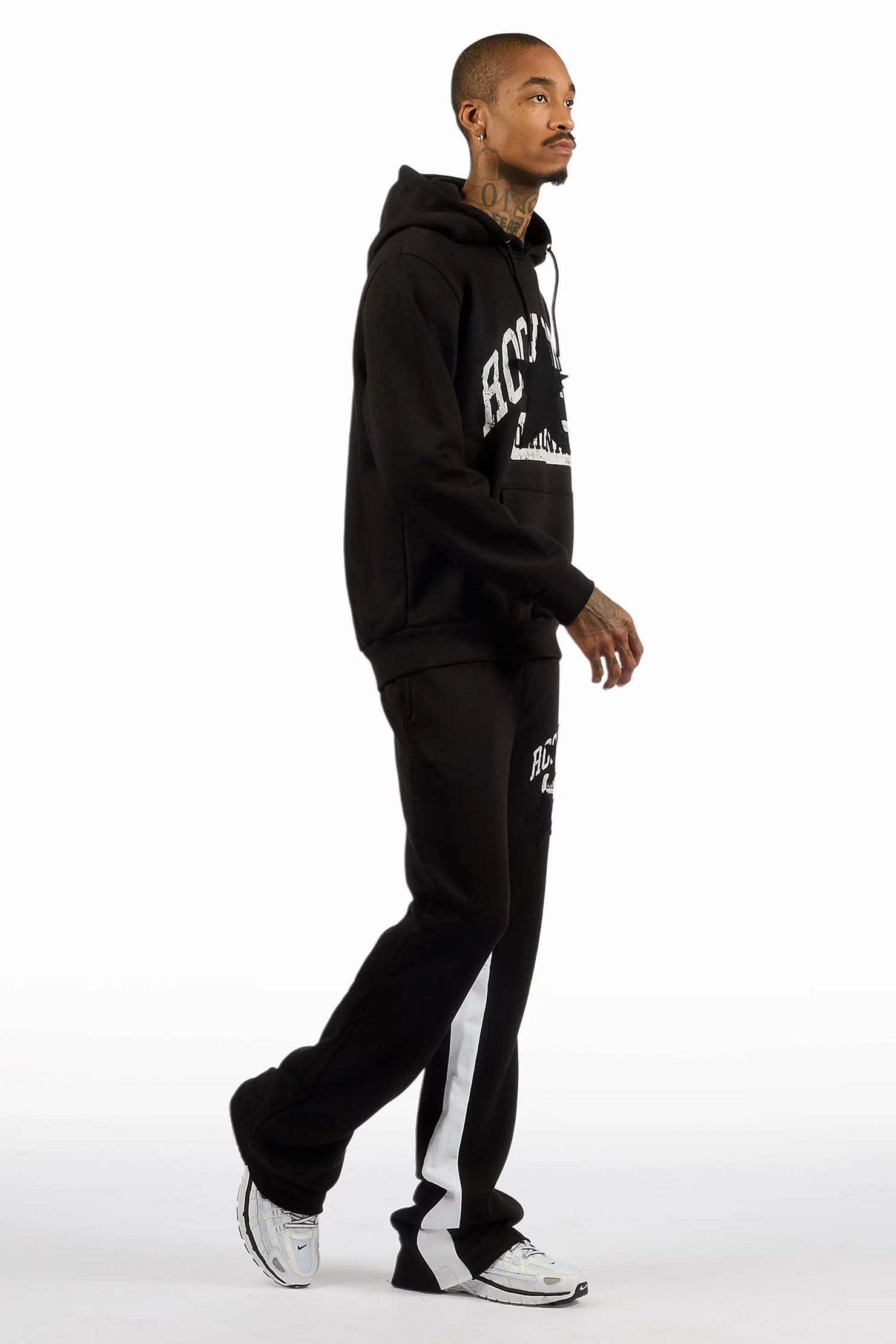 Mallor Black Hoodie Stacked Flare Track Set