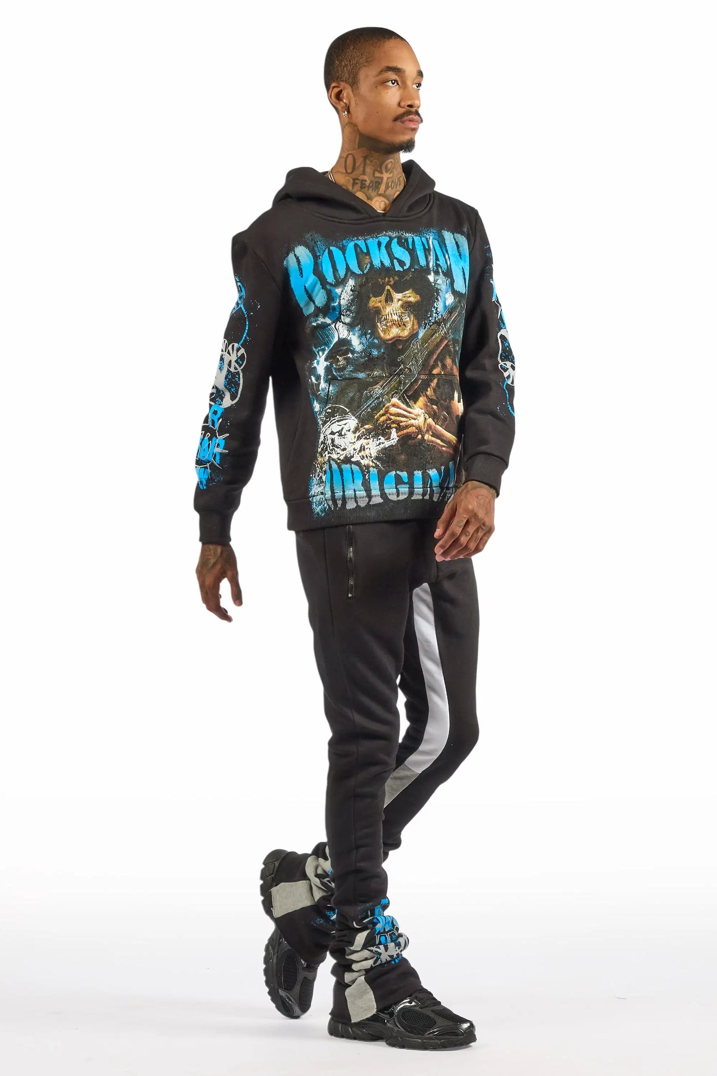 Zare Black/Blue Hoodie/Super Stacked Track Set