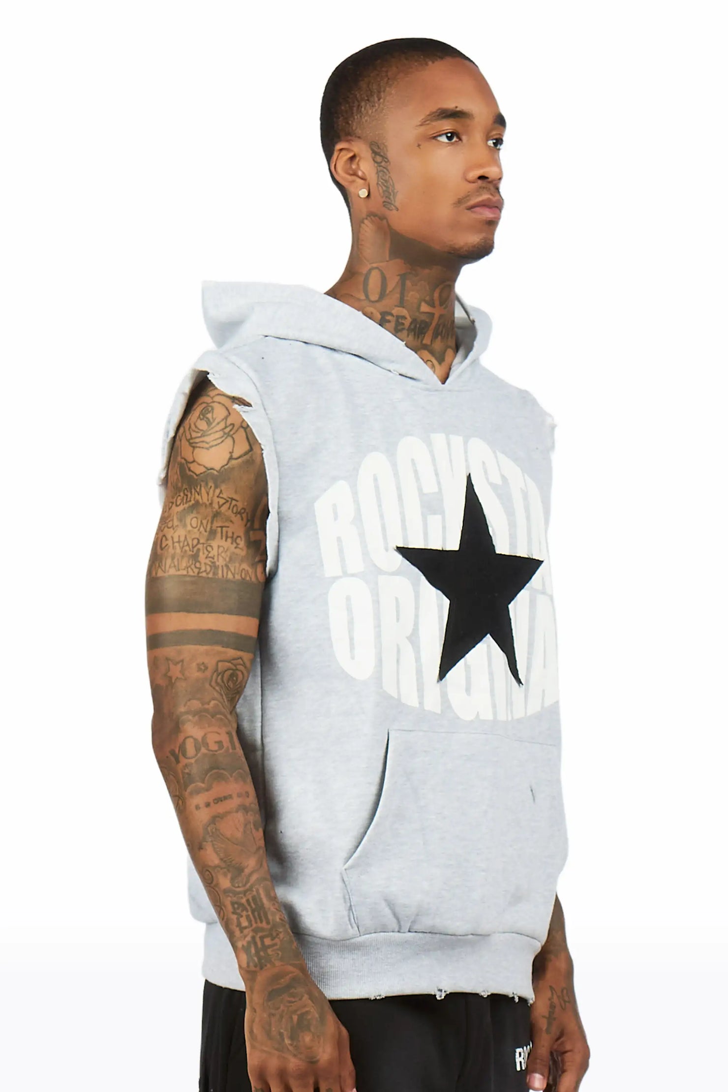 States 2.0 Heather Grey Cut Sleeve Hoodie