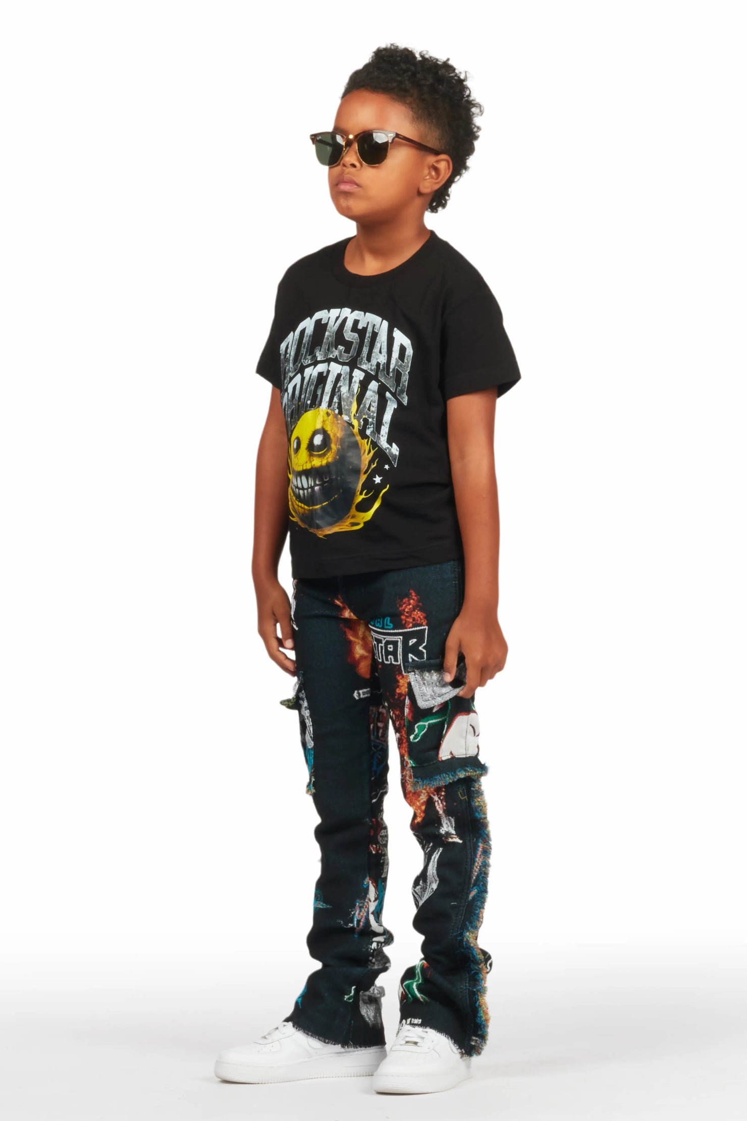 Boys Zarin Black/Multi Tapestry Stacked Flare Jean